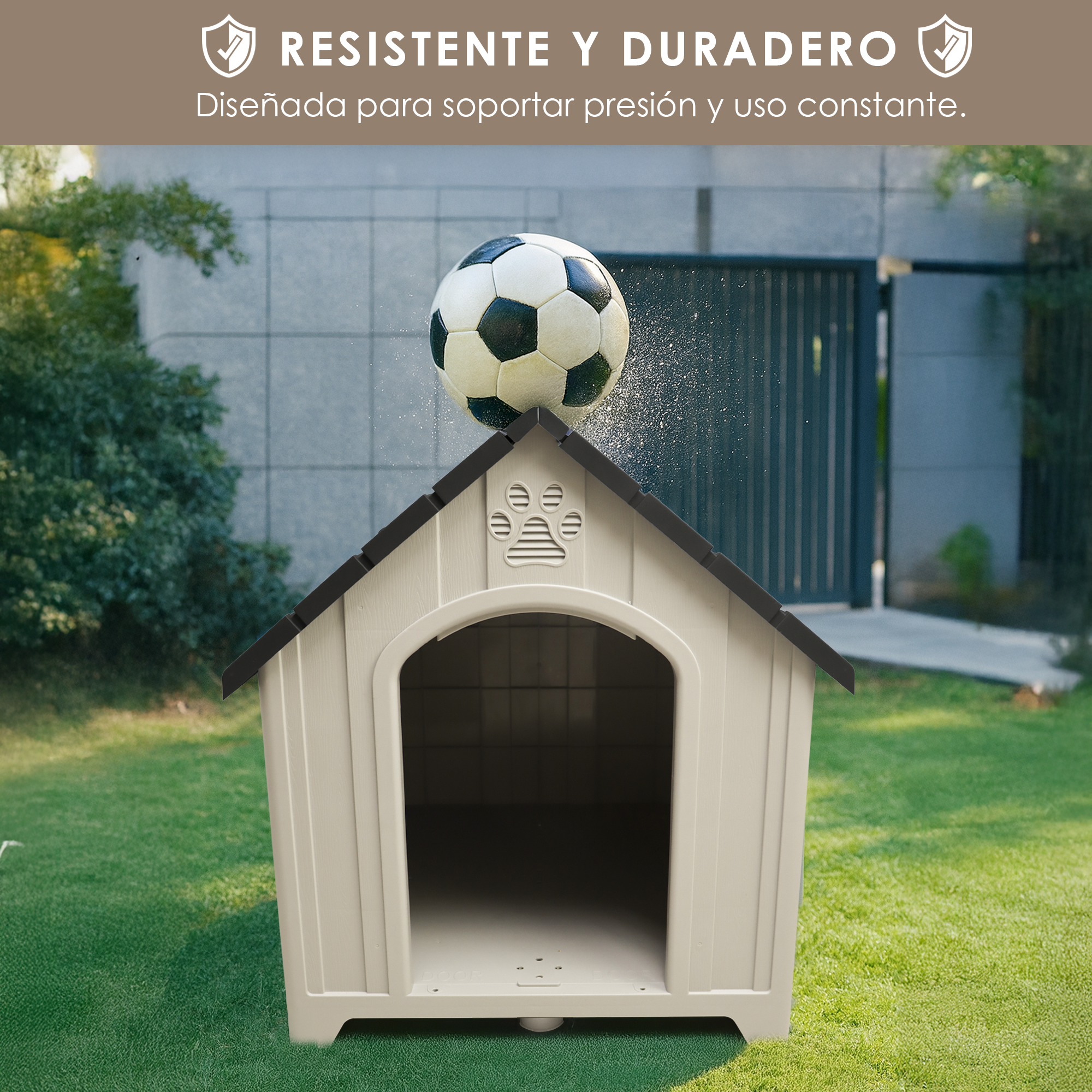 Casa Jaula para Perro de Plástico para Exteriores e Interiores, Resistente al Agua, con Ventilación y Base Reforzada y Anclajes al Suelo