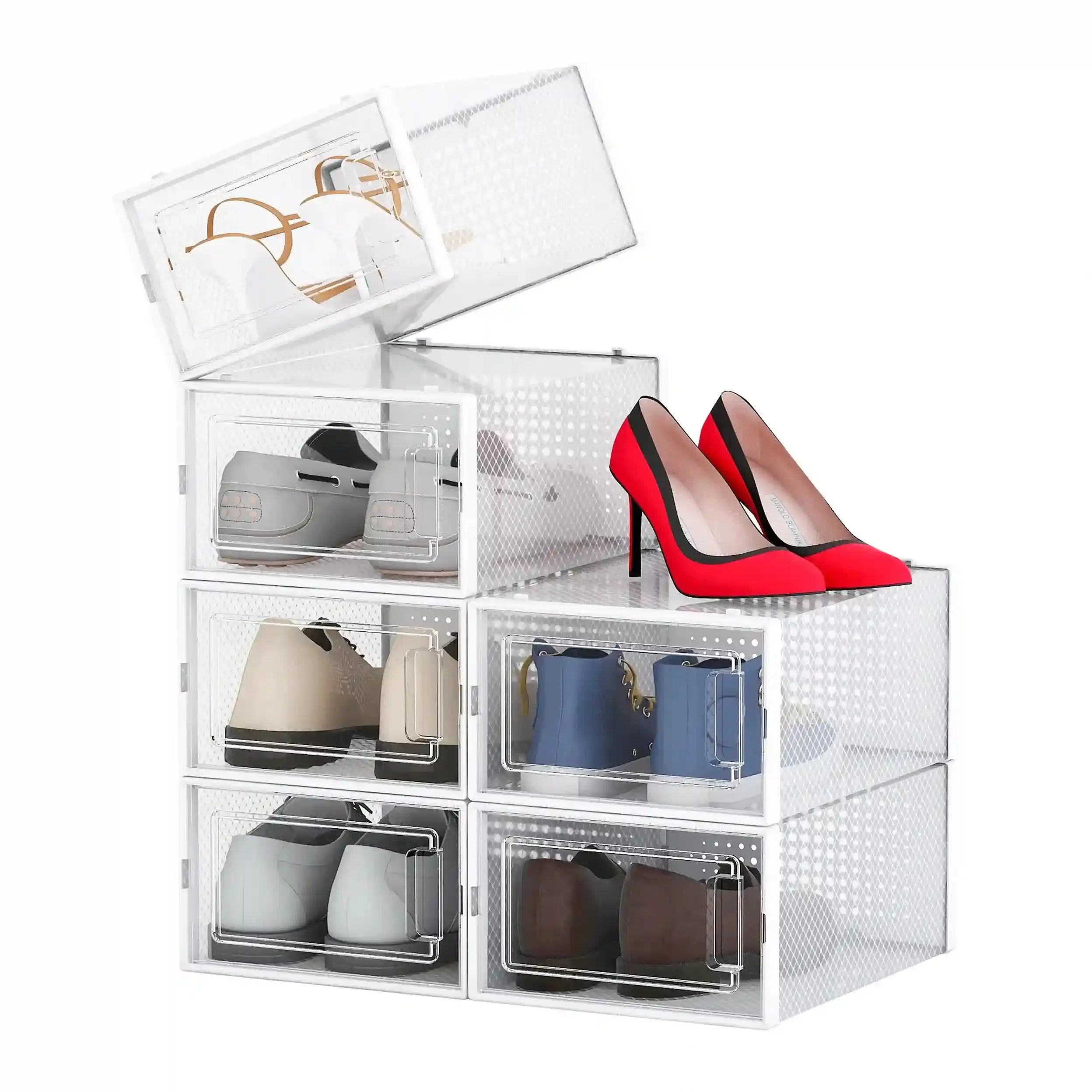 Organizador para zapatos, puerta transparente y lateral translúcido, apilables y multifuncional para hogar (6 piezas) MU:4LIFE