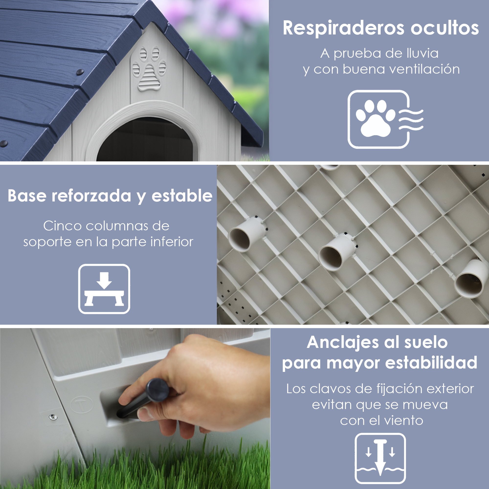 Casa Jaula para Perro de Plástico para Exteriores e Interiores, Resistente al Agua, con Ventilación y Base Reforzada y Anclajes al Suelo