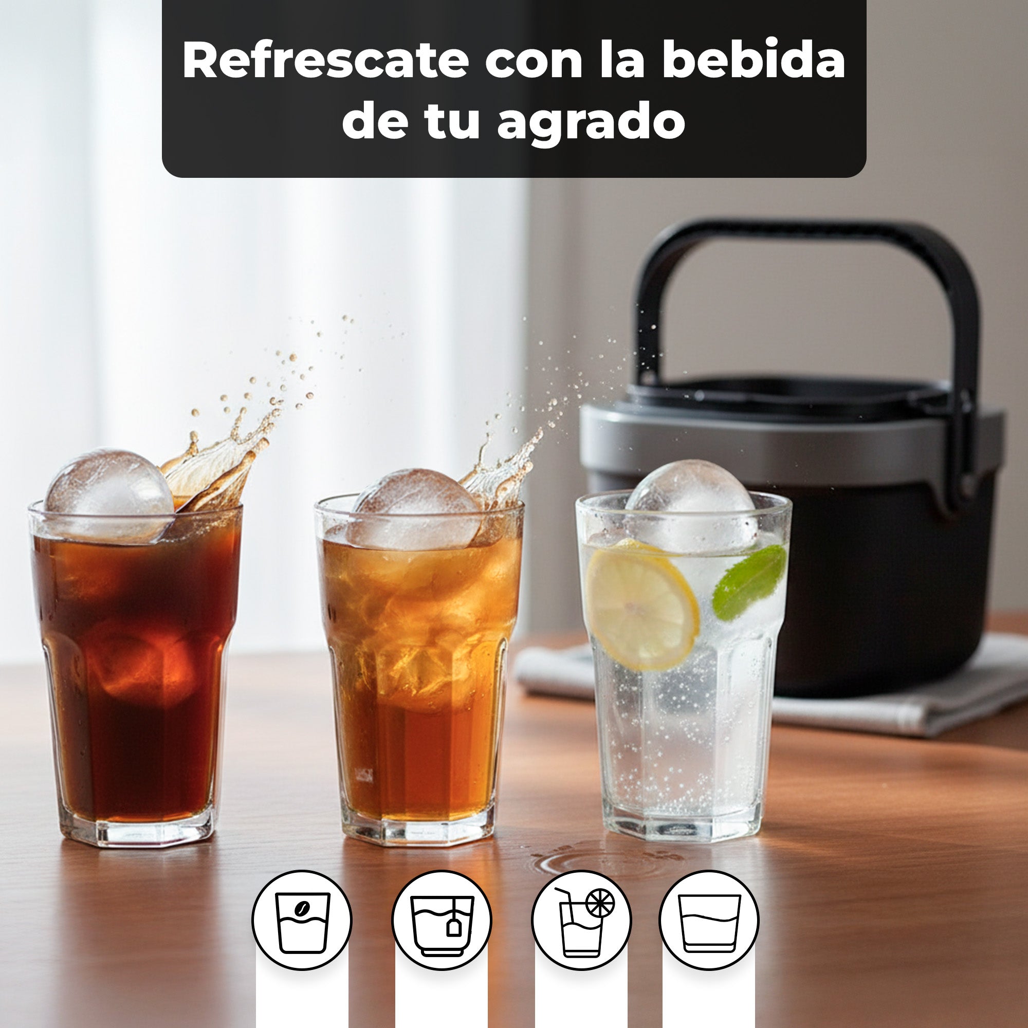 Molde Bandeja para Hielos Cristalinos de 4 bolas de 6cm, Ideal para Whisky, Cócteles y Bebida