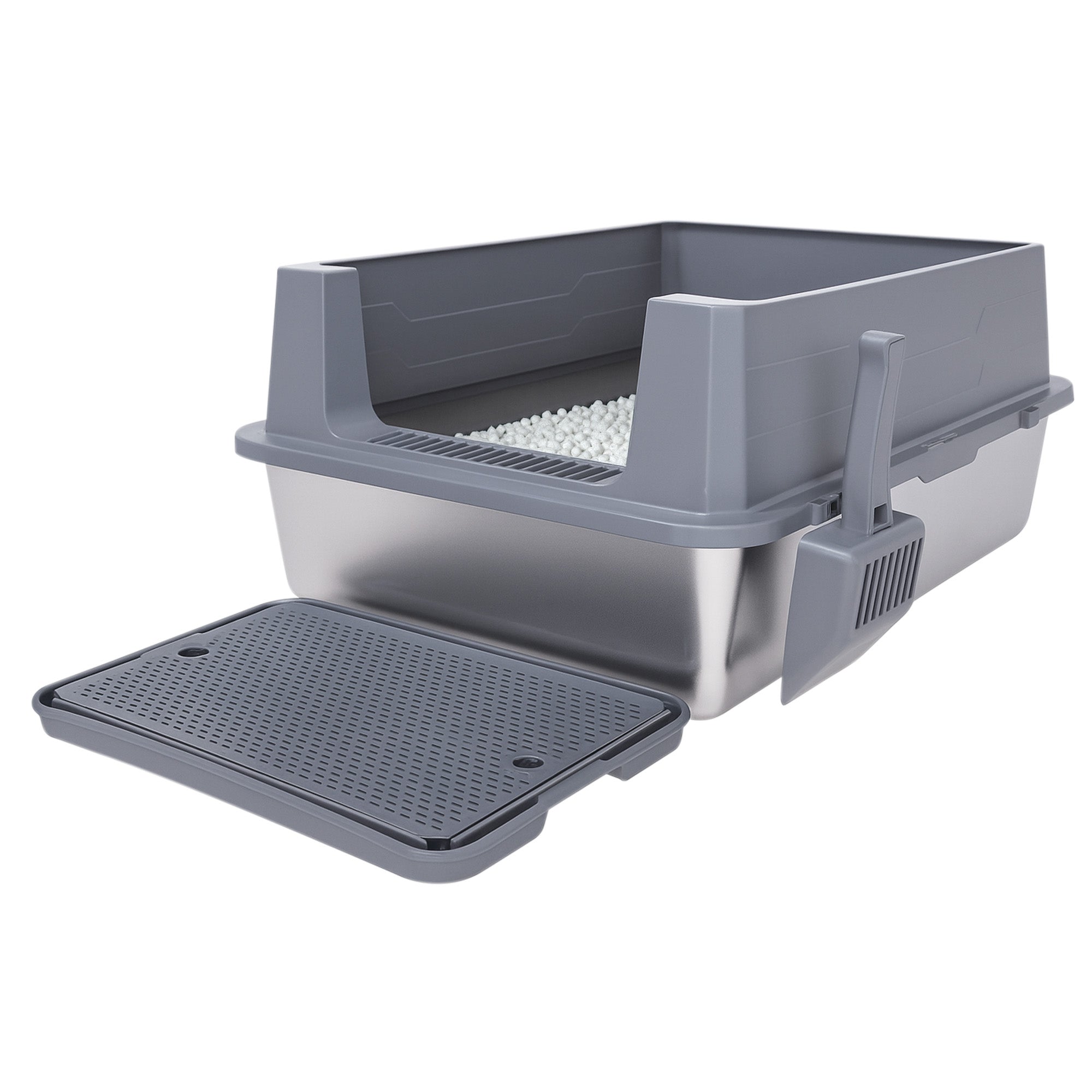 Arenero para Gato Extra Grande con Pala y Tapete Antiderrame, Base Profunda Antifugas 70×50×30 cm