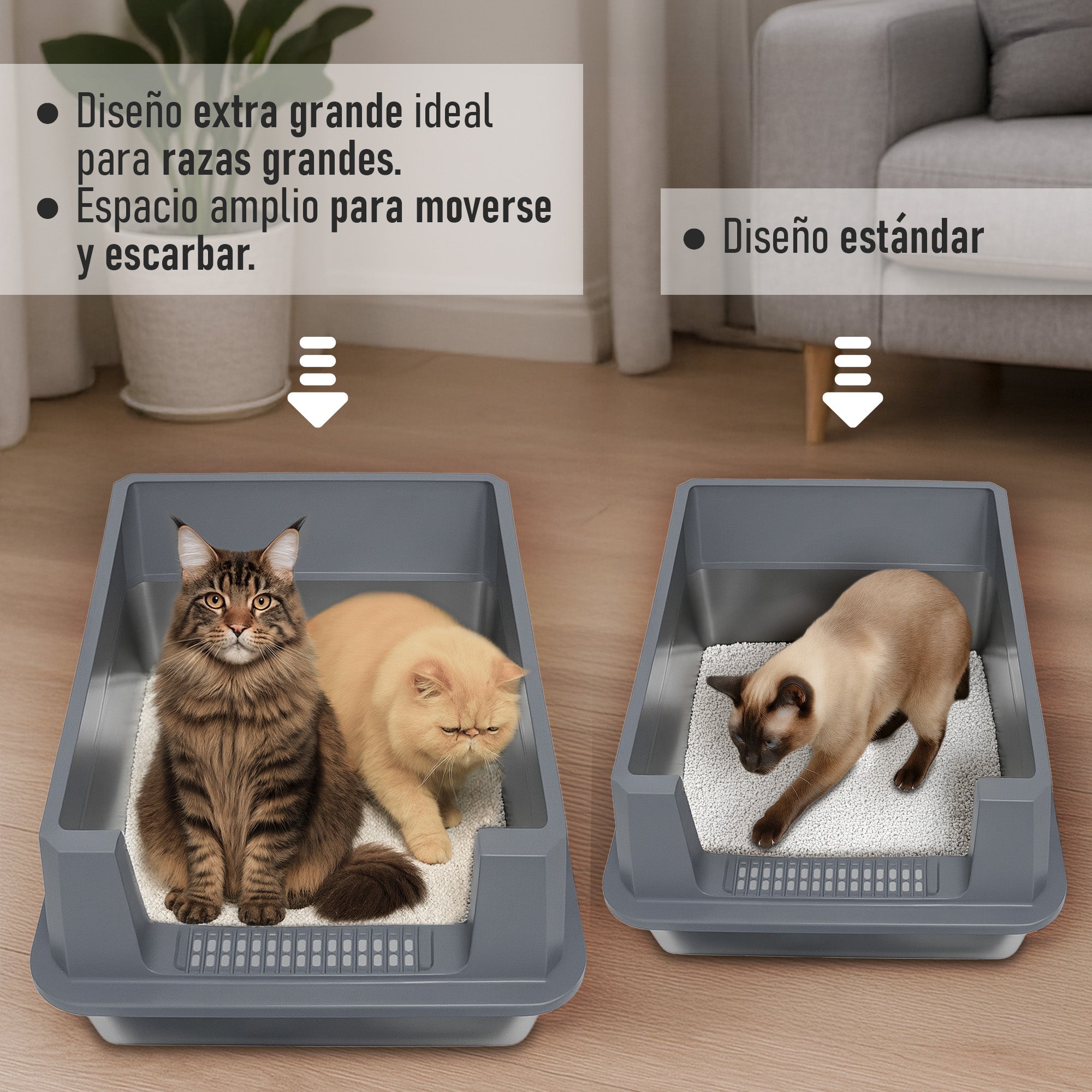 Arenero para Gato Extra Grande con Pala y Tapete Antiderrame, Base Profunda Antifugas 70×50×30 cm