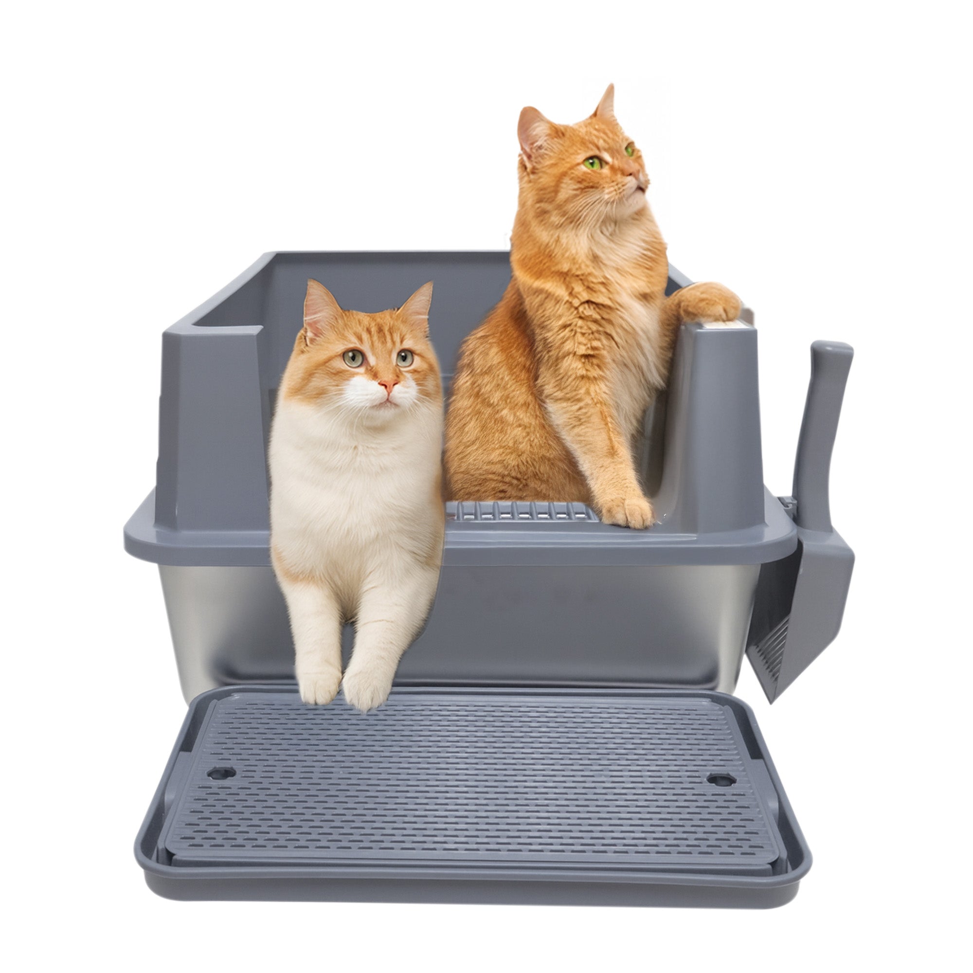 Arenero para Gato Extra Grande con Pala y Tapete Antiderrame, Base Profunda Antifugas 70×50×30 cm