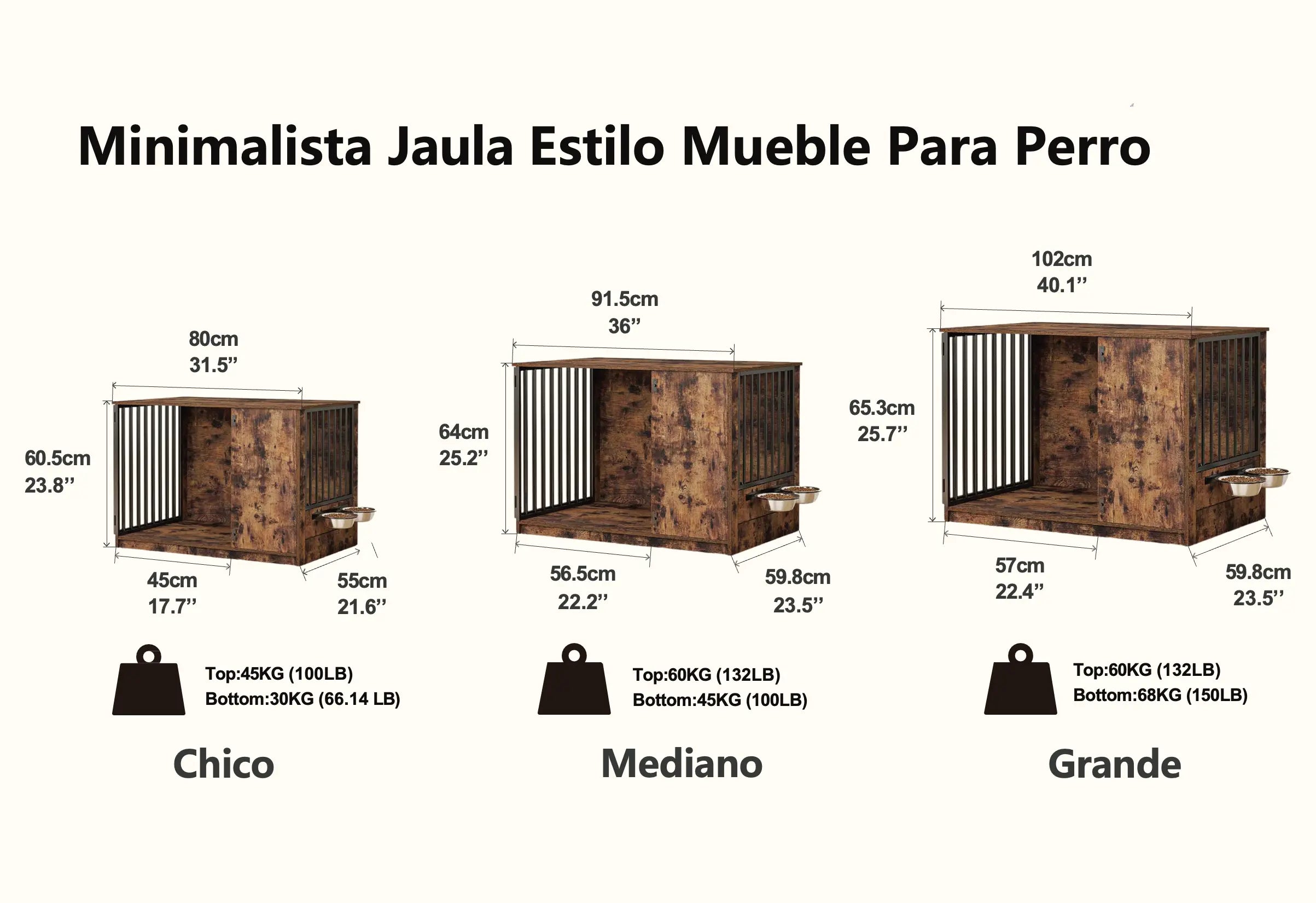 Mueble Jaula para Perros con Puerta de Rotación 270°, 2 Tazones Giratorios 360° y Cojín Doble Cara, Casa de Perro de Alta Resistencia para Uso Interior (Atigrado) MU:4LIFE