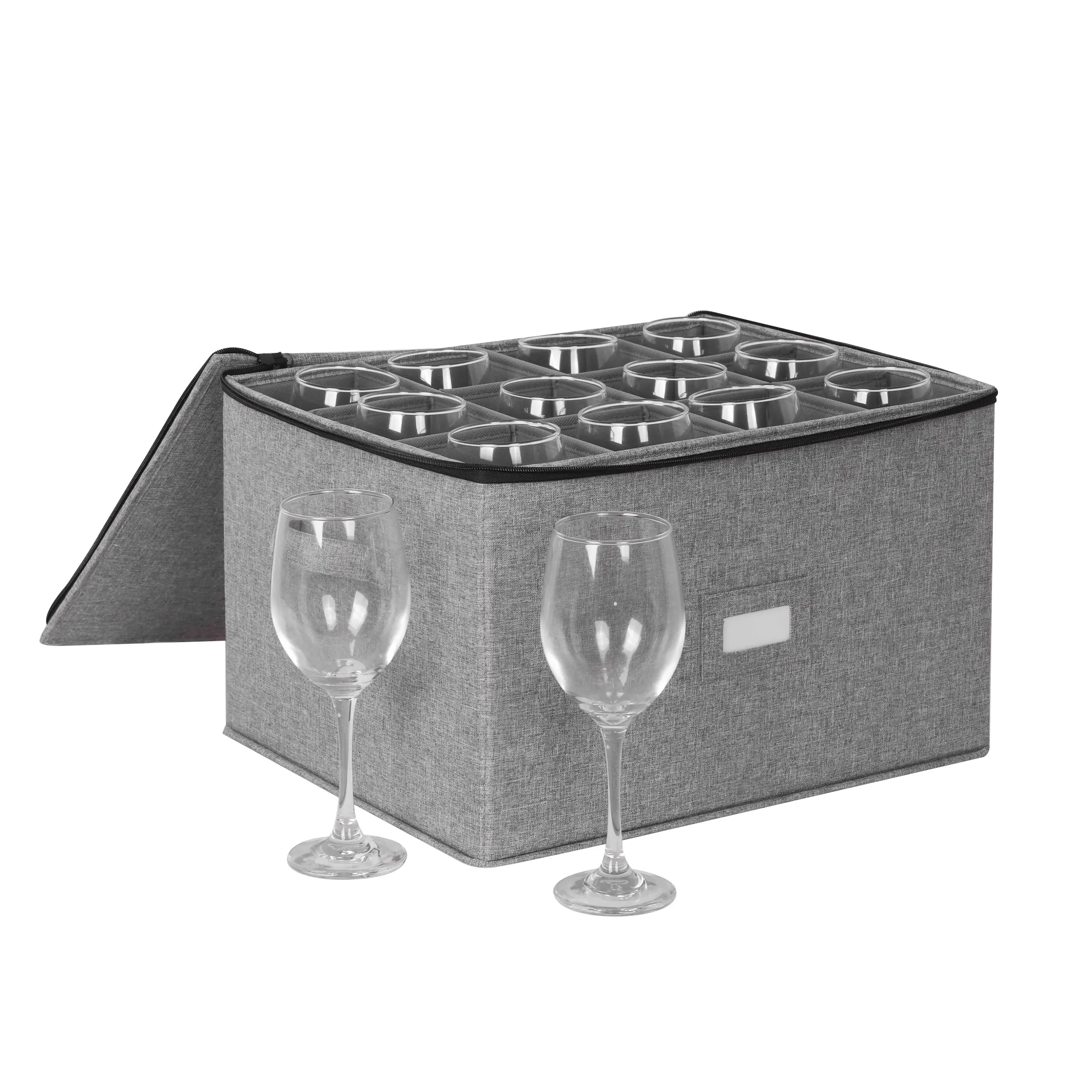 MU:4LIFE Caja de Almacenamiento para 12 Copas de Vino o Cristalería, Contenedores con Divisores Removibles, Tapa y Laterales Rígidos MU:4LIFE