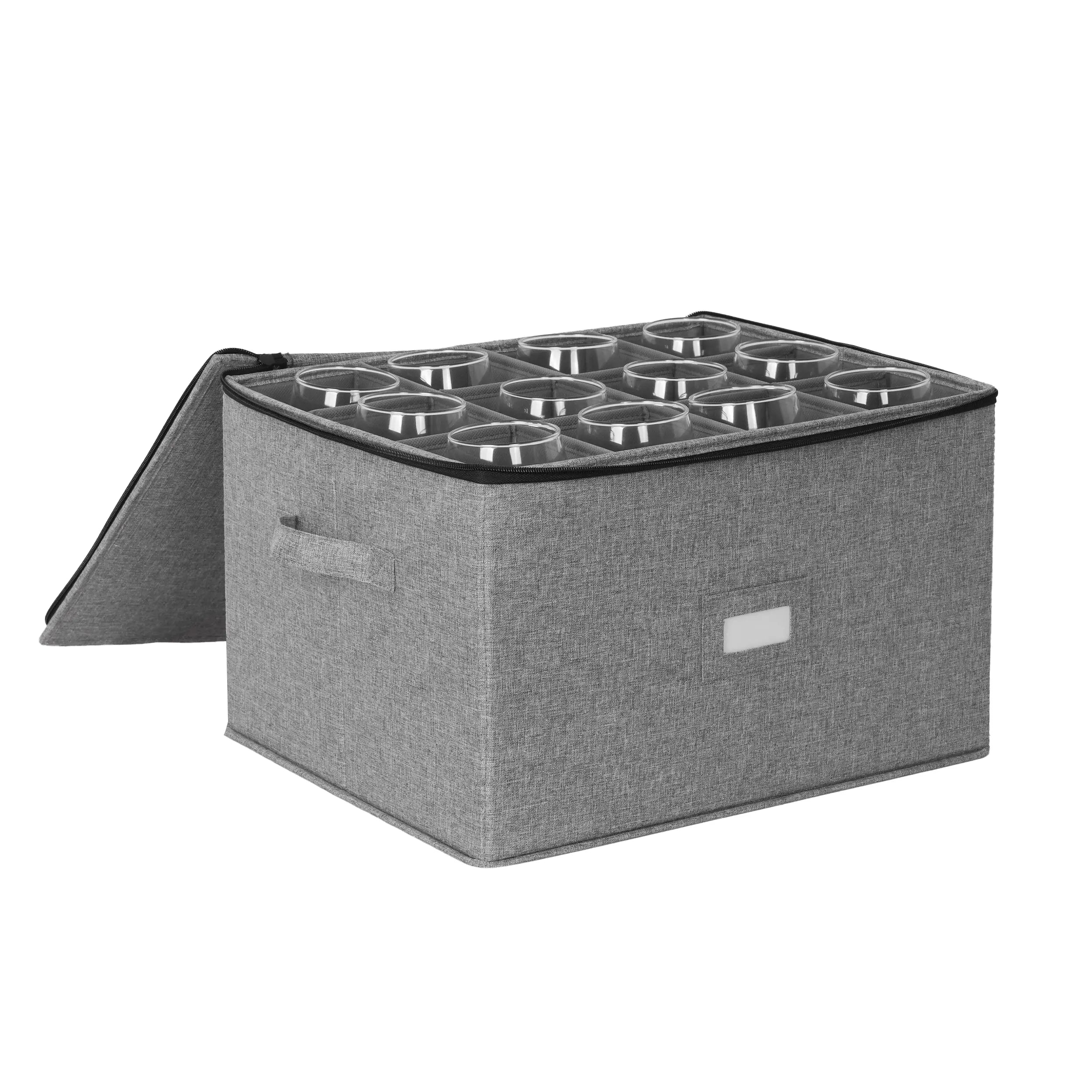 MU:4LIFE Caja de Almacenamiento para 12 Copas de Vino o Cristalería, Contenedores con Divisores Removibles, Tapa y Laterales Rígidos MU:4LIFE