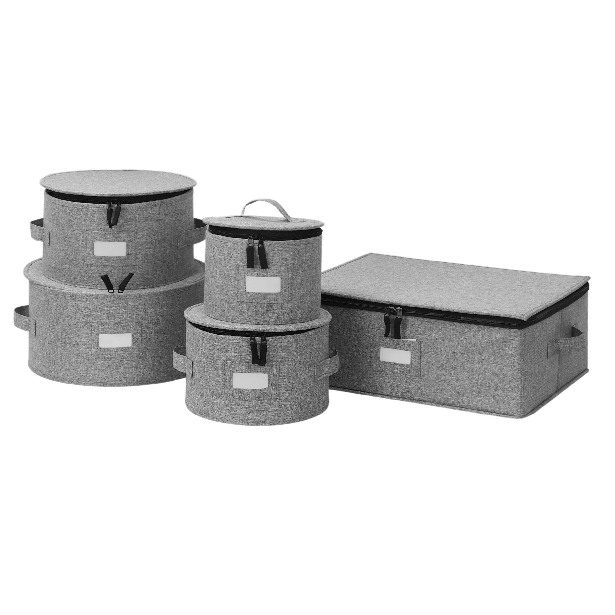 Set de 5 Cajas de Almacenamiento de Vajilla de Platos y Caja de Almacenamiento para Vasos Mug, Carcasa Rígida y Acolchada con Separador Fieltro MU:4LIFE