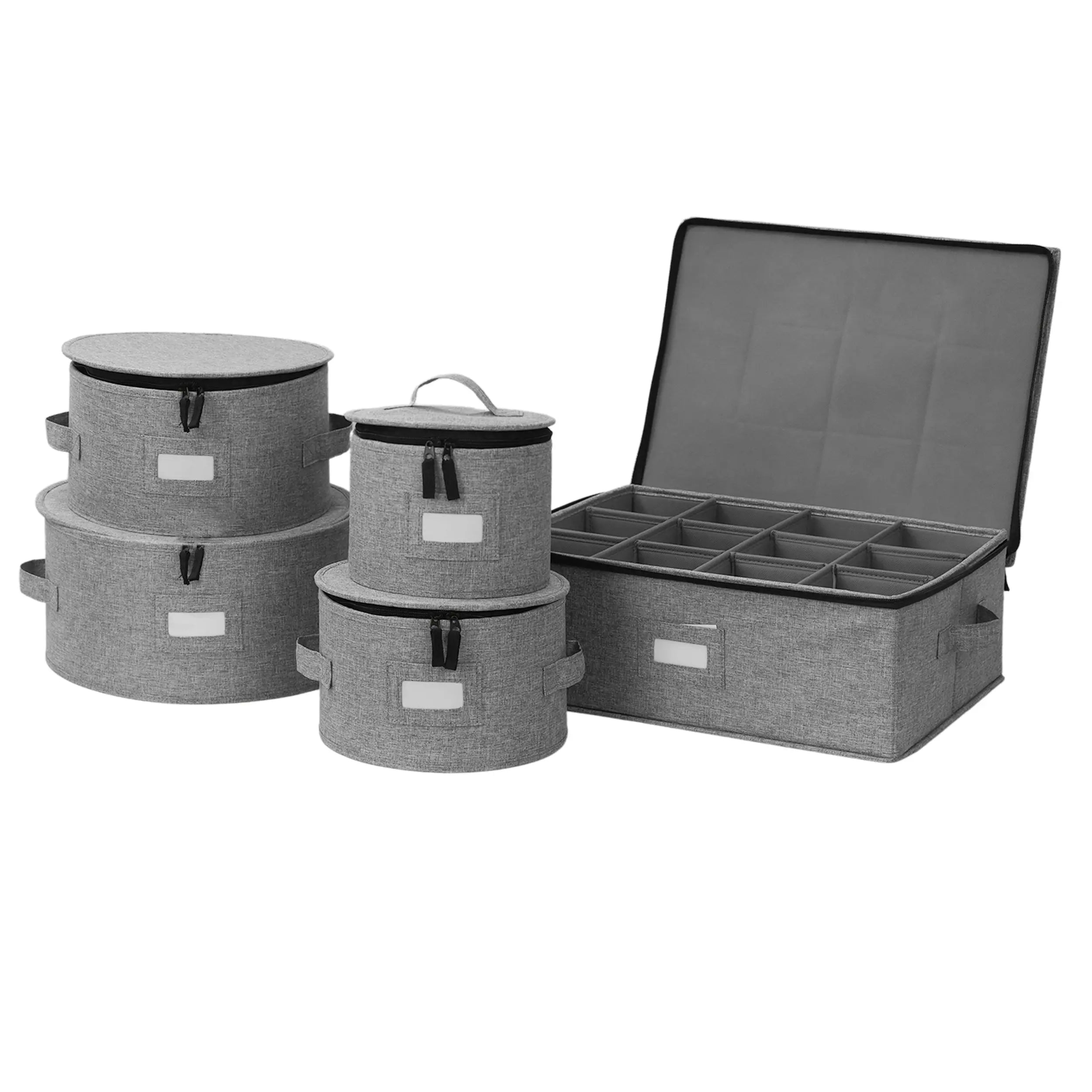 Set de 5 Cajas de Almacenamiento de Vajilla de Platos y Caja de Almacenamiento para Vasos Mug, Carcasa Rígida y Acolchada con Separador Fieltro MU:4LIFE