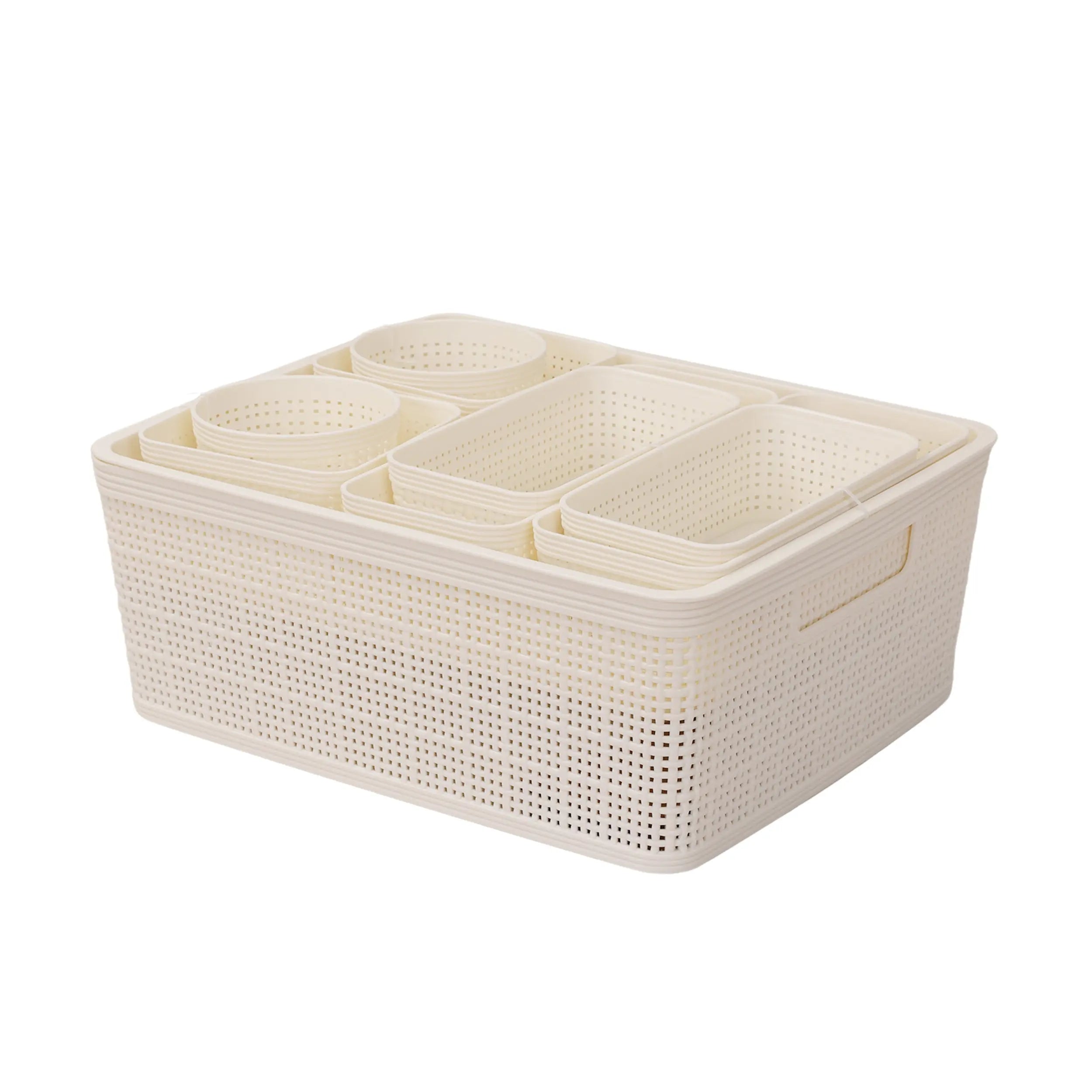 Set de 10 Canastas Plásticas de Almacenamiento en 7 Tamaños Diferentes, Organizador Multiuso para Cocina, Lavandería, Baño, Cajones y Oficina MU:4LIFE