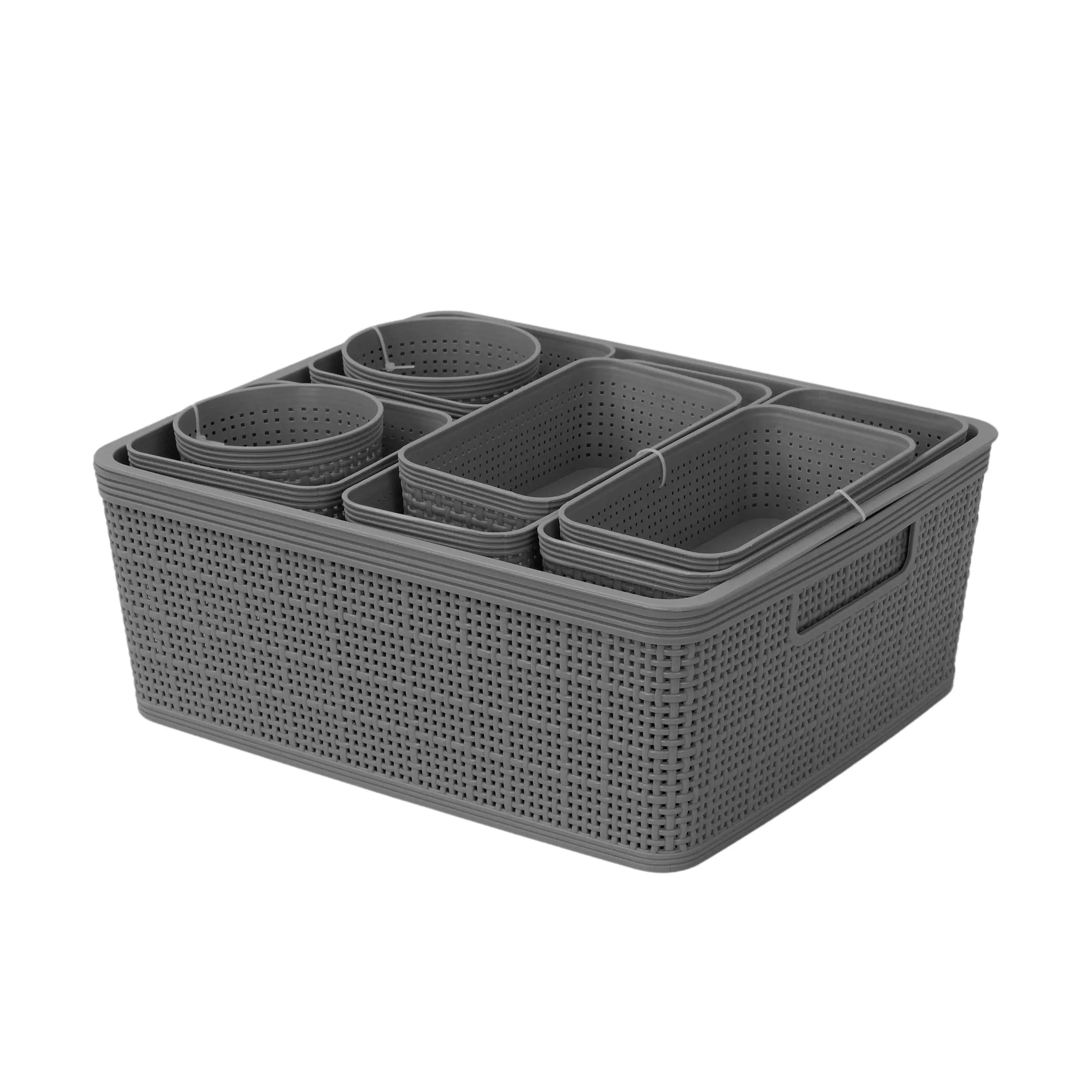 Set de 10 Canastas Plásticas de Almacenamiento en 7 Tamaños Diferentes, Organizador Multiuso para Cocina, Lavandería, Baño, Cajones y Oficina MU:4LIFE