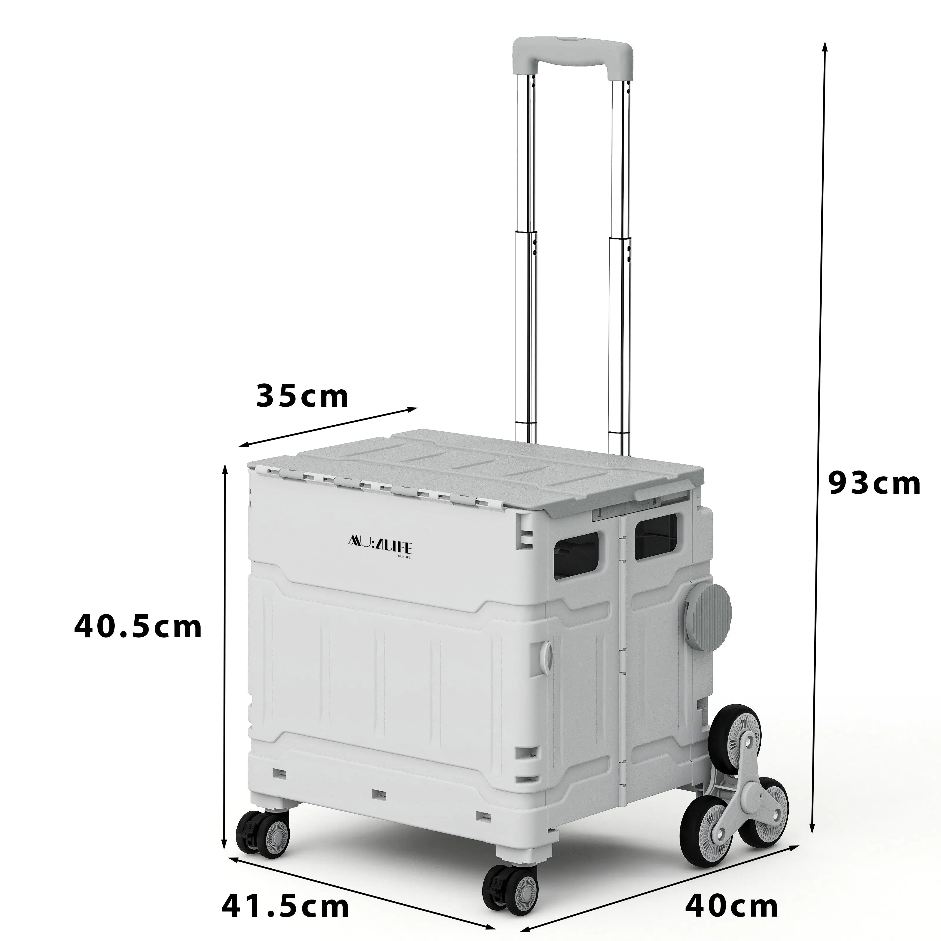 Carrito de Mandado con Ruedas para Subir Escaleras, Plegable con Mango Inclinable y Ajustable, con Tapa y Capacidad de hasta 50 kg. (45 L.) MU:4LIFE