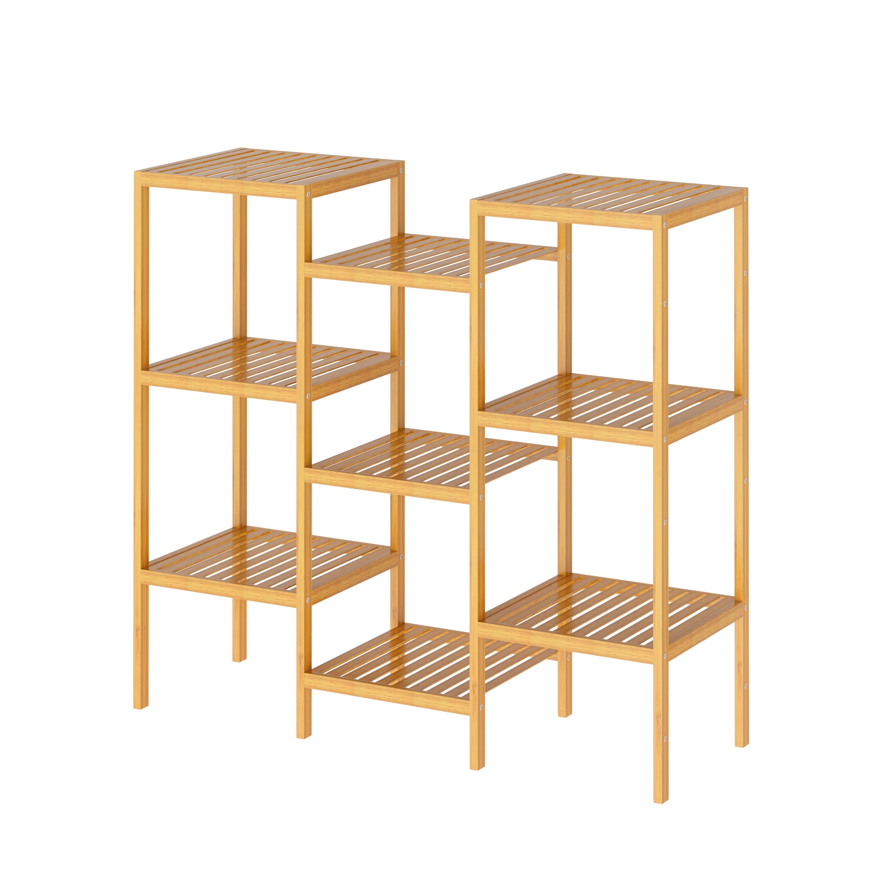 Estante DIY Multifuncional de Bambú Con Repisas Ajustable, Estantería Organizador Versátil con Varios Compartimentos de Almacenamiento para Baño, Cocina, Sala y Soporte para Plantas (Natural)