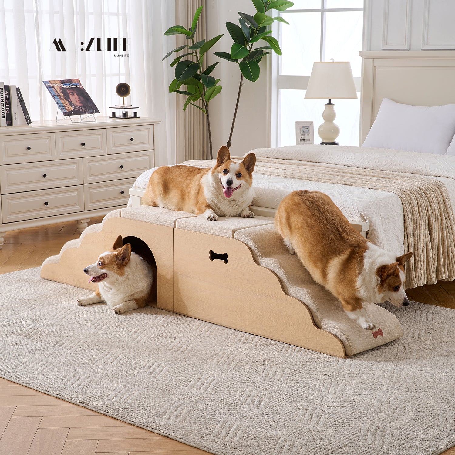Escalera para Perros con Almacenamiento, Funda Lavable, Diseño Ergonómica y Relleno de Espuma de Alta Densidad