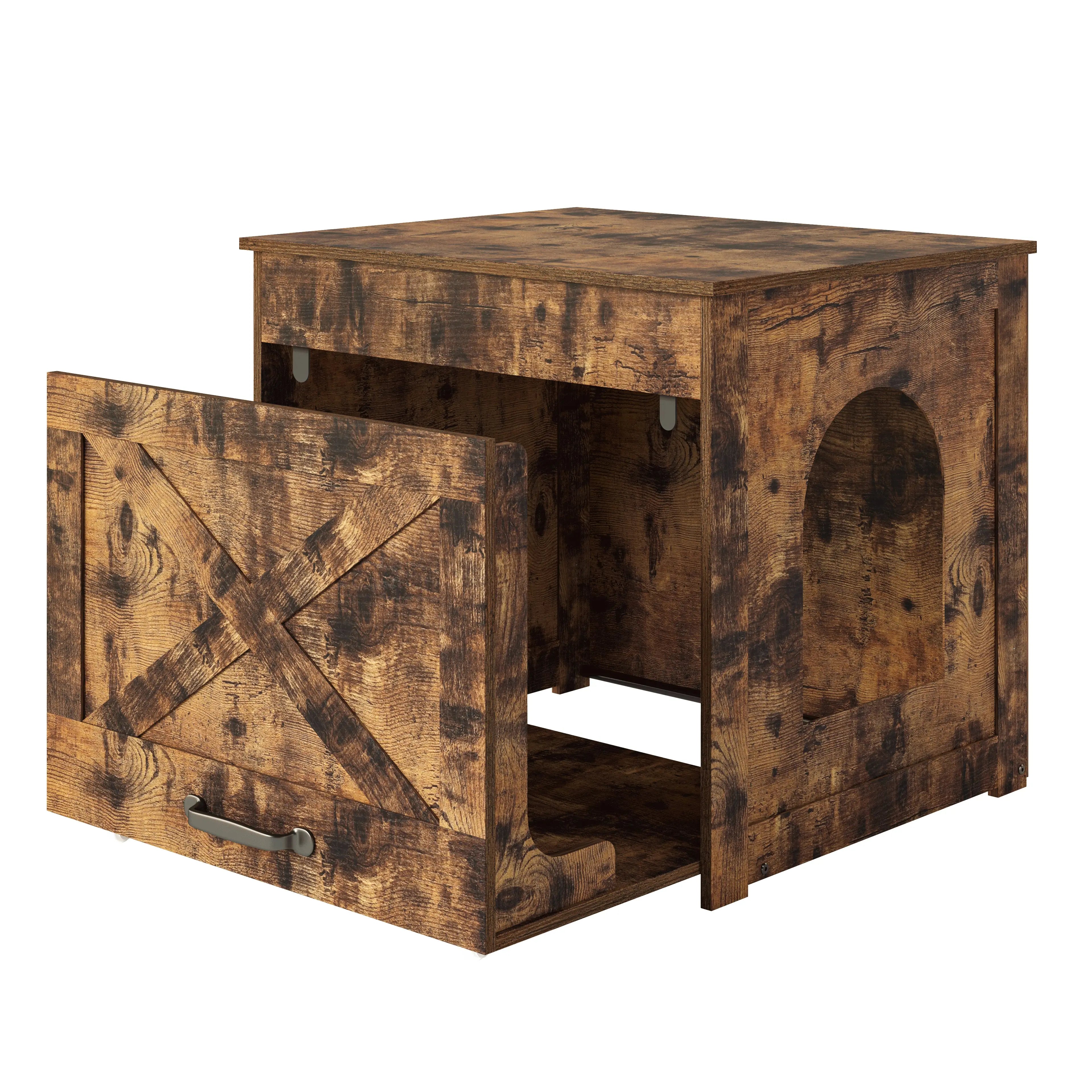 MU:4LIFE Pull-out Mueble Caja Arenero para Gato con Tabla Rascador Y Ruedas MU:4LIFE