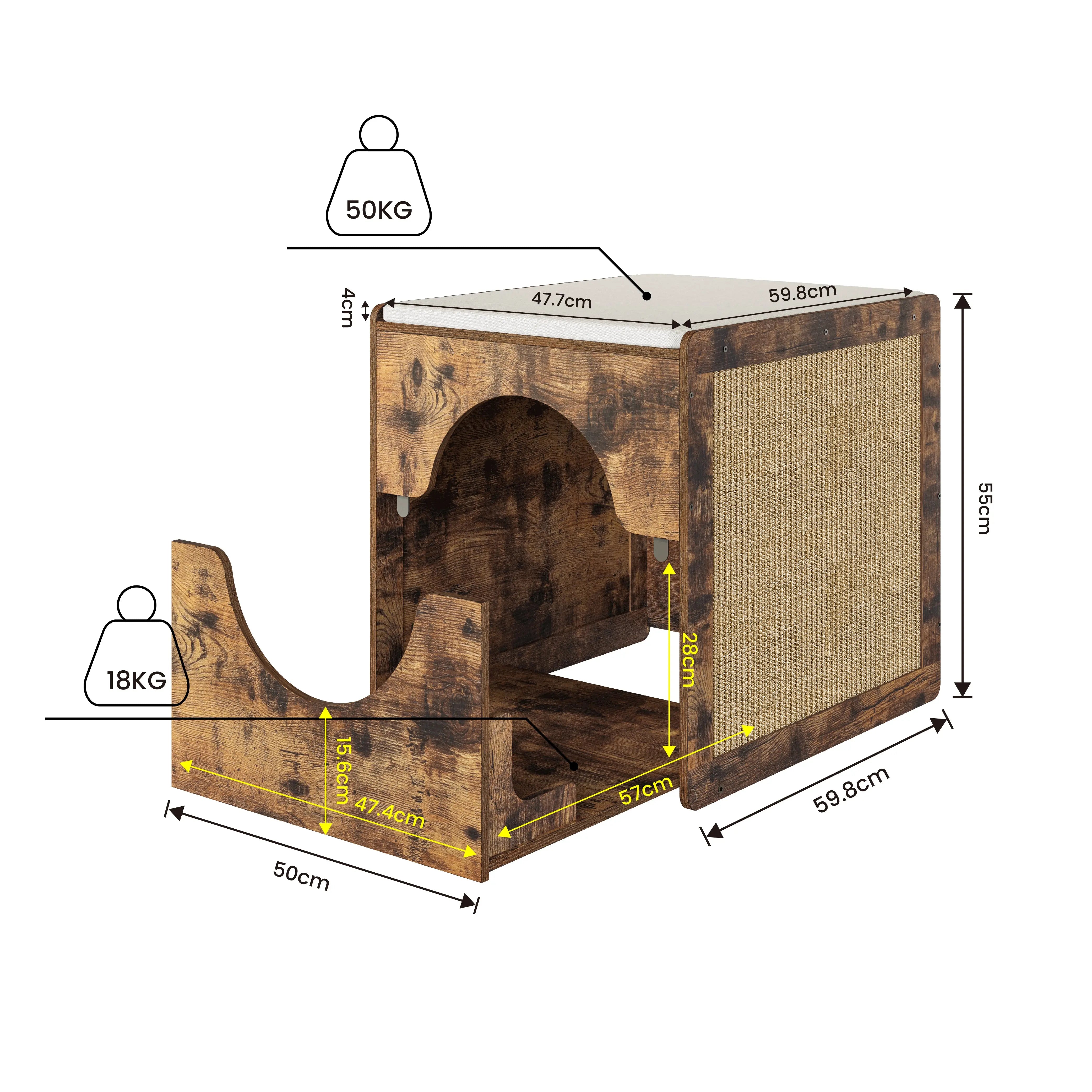 MU:4LIFE Pull-out Mueble Caja Gabinete de Arenero para Gato con Tabla Rascador, Cojin Y Ruedas MU:4LIFE