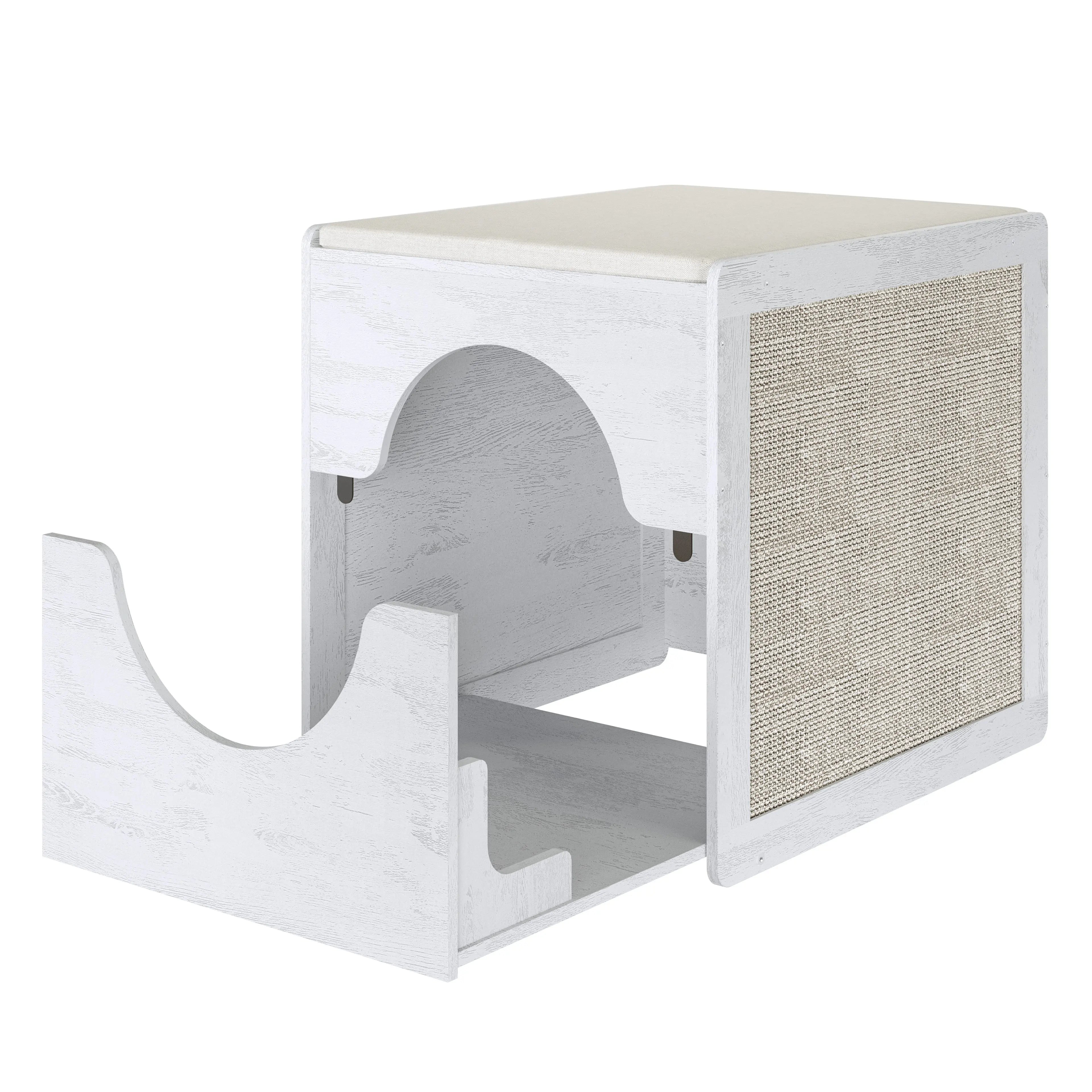 MU:4LIFE Pull-out Mueble Caja Gabinete de Arenero para Gato con Tabla Rascador, Cojin Y Ruedas MU:4LIFE