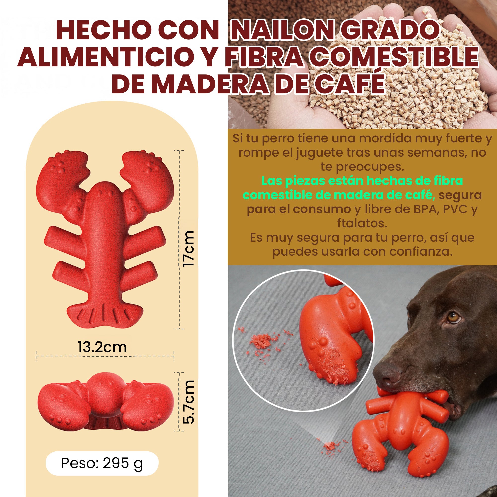 Juguete Masticable para Perro en Forma de Langosta, Libre de BPA y Masajeador Dental, Para Perros Medianos y Grandes