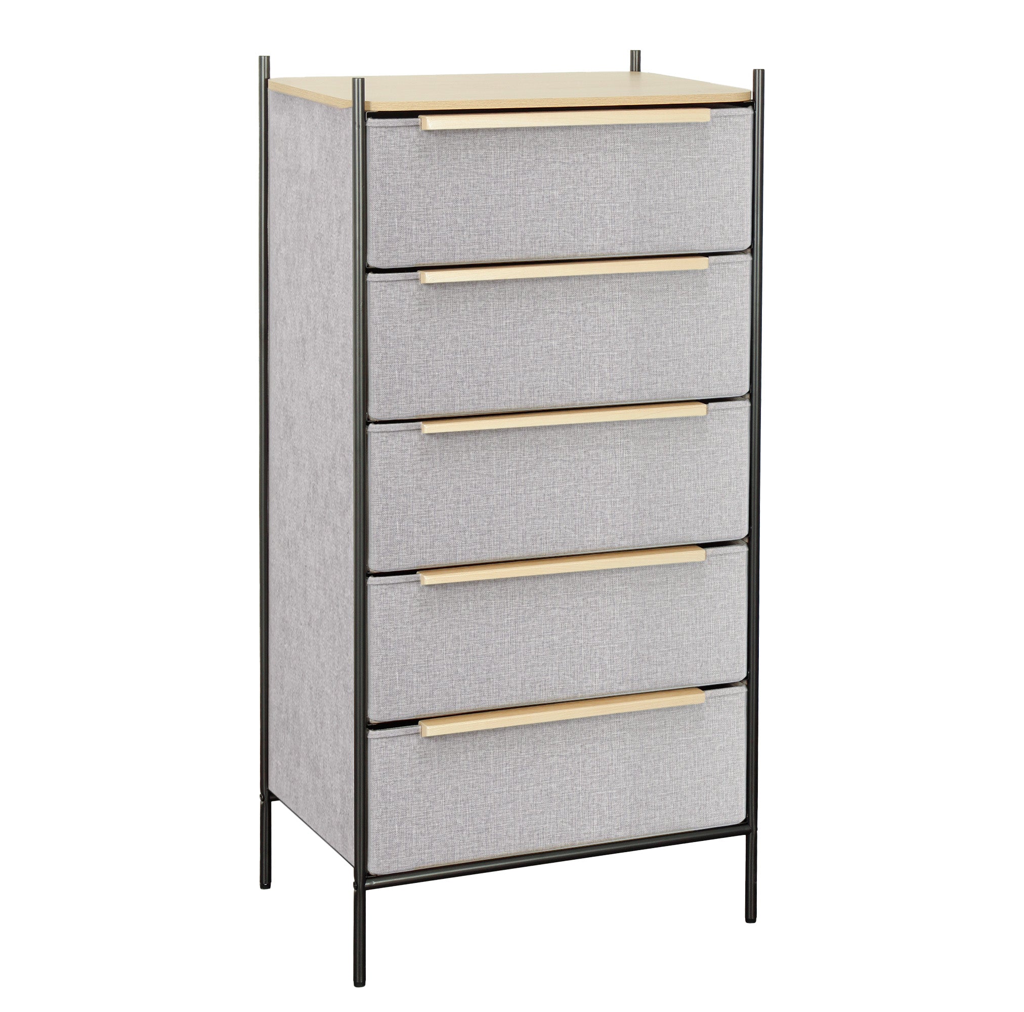 Cómoda Estilo Kanso de 5 Cajones Gris Claro y Natural