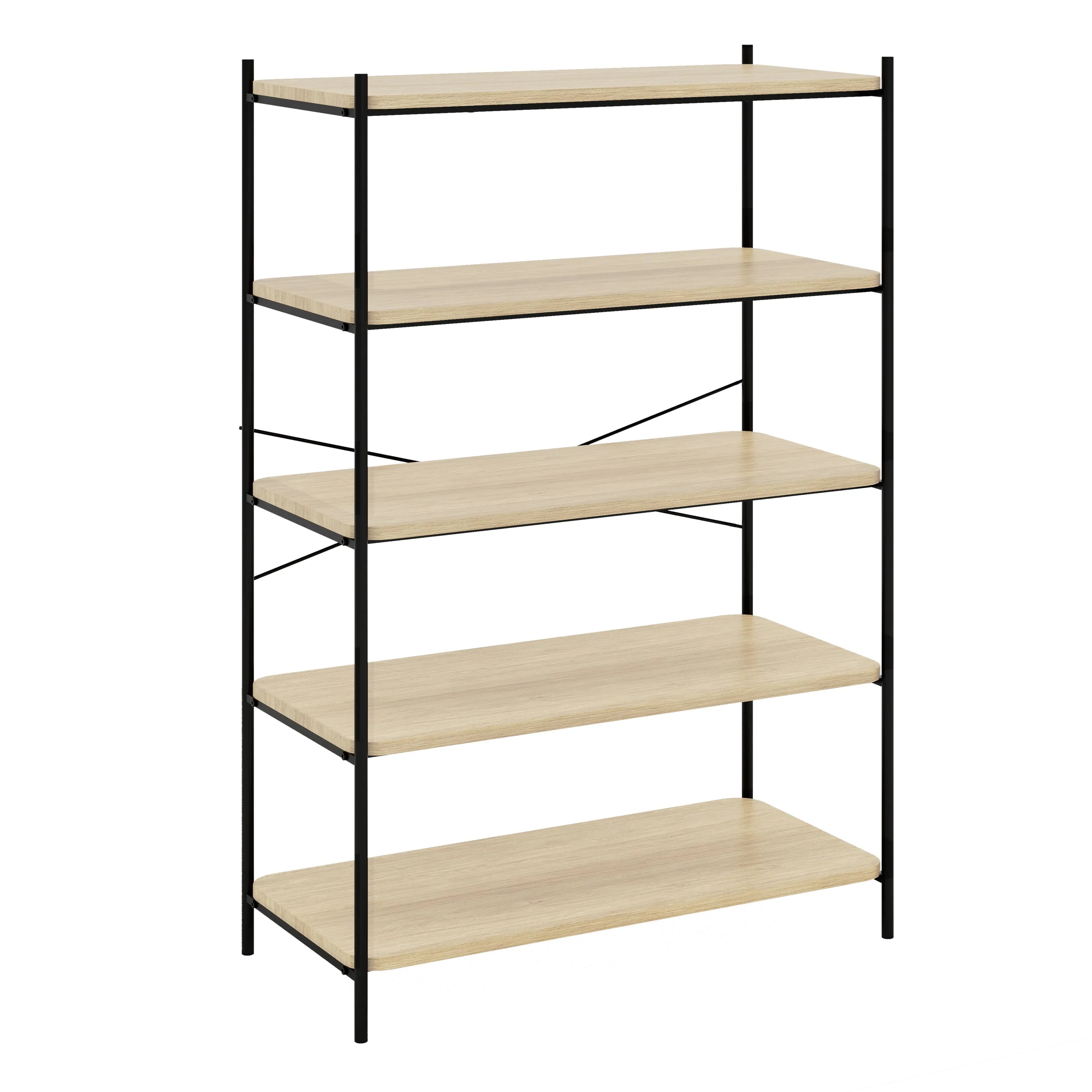 Estantería Organizador de 5 Niveles Estilo Kanso de Madera y Metal, Librero Multiuso para Almacenamiento en Hogar y Oficina (Natural) MU:4LIFE