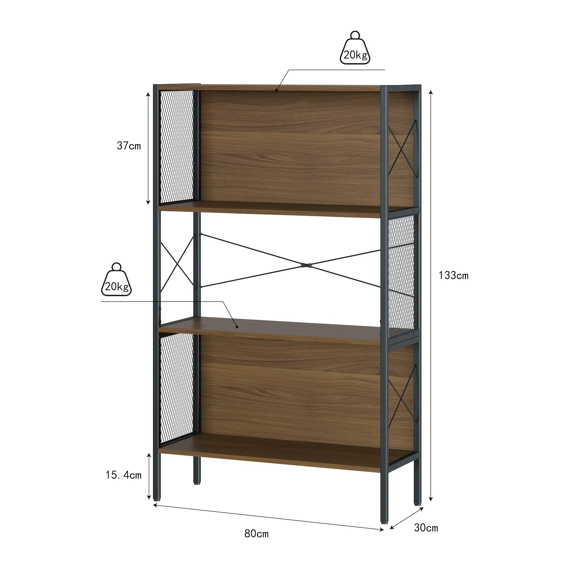 Estantería de Madera y Metal, Librero Multiuso para Organización y Almacenamiento en Hogar y Oficina (1x3 Estantes, Nogal) MU:4LIFE