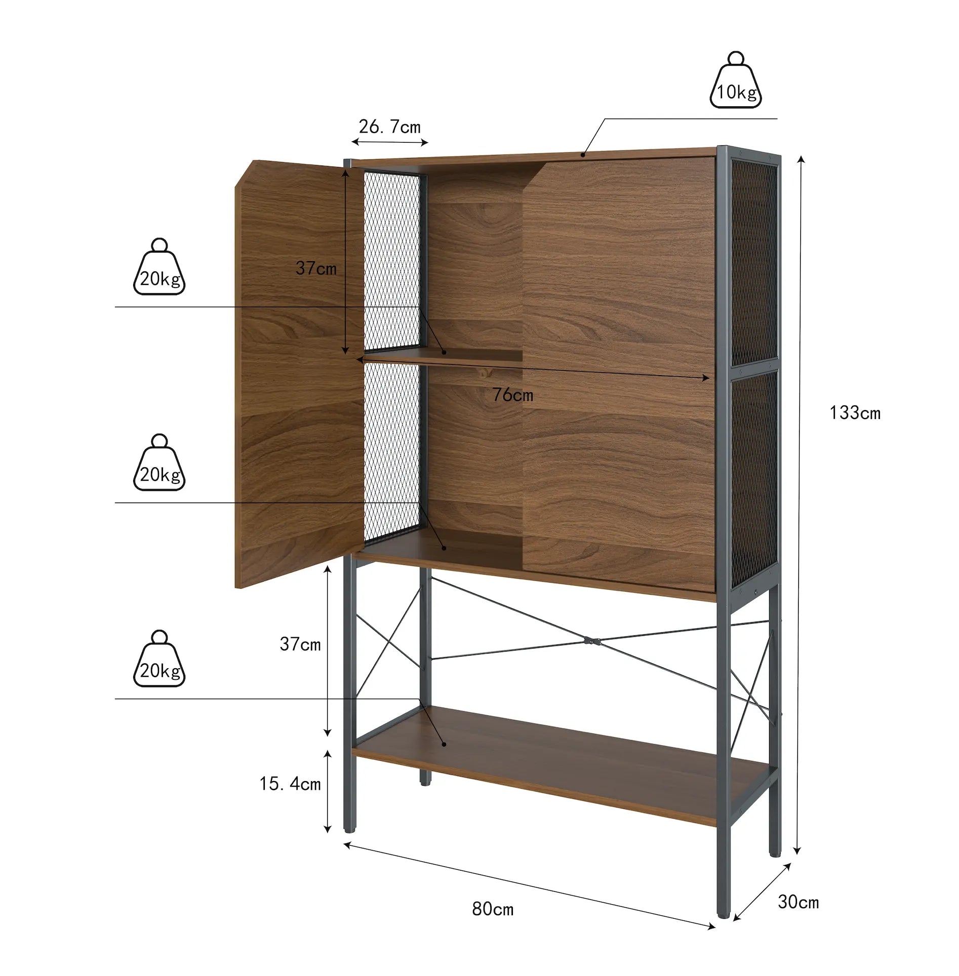 Estantería de Madera y Metal, Librero Multiuso para Organización y Almacenamiento en Hogar y Oficina (1x3 Gabinete, Nogal) MU:4LIFE