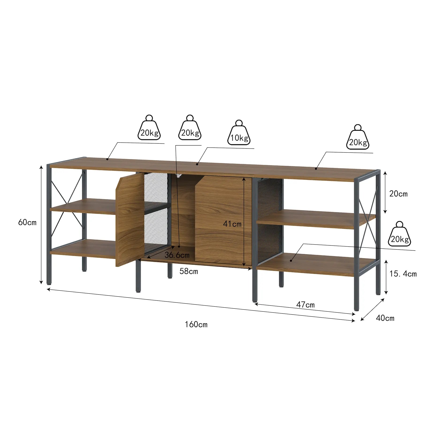 Estantería de 2 Niveles de 60 cm de Altura, Madera y Metal, Estante Organizador Multiuso para Almacenamiento en Hogar y Oficina (3x2 Gabinete, Nogal) MU:4LIFE