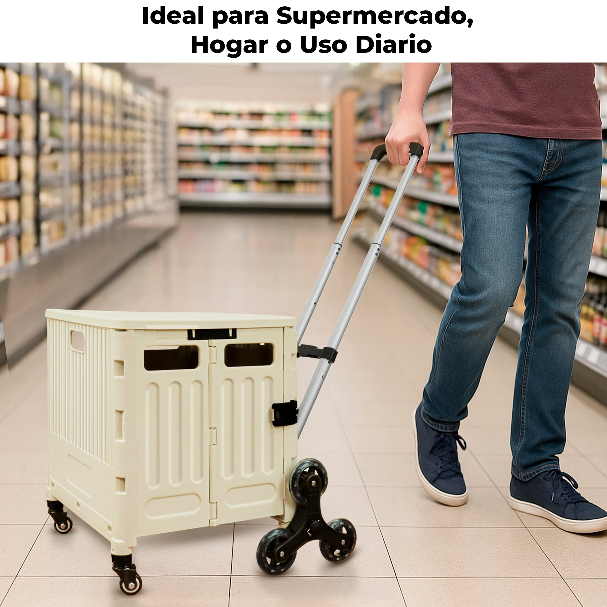 Carrito De Mandado Carga 54 L Plegable Con Rueda Subescalera