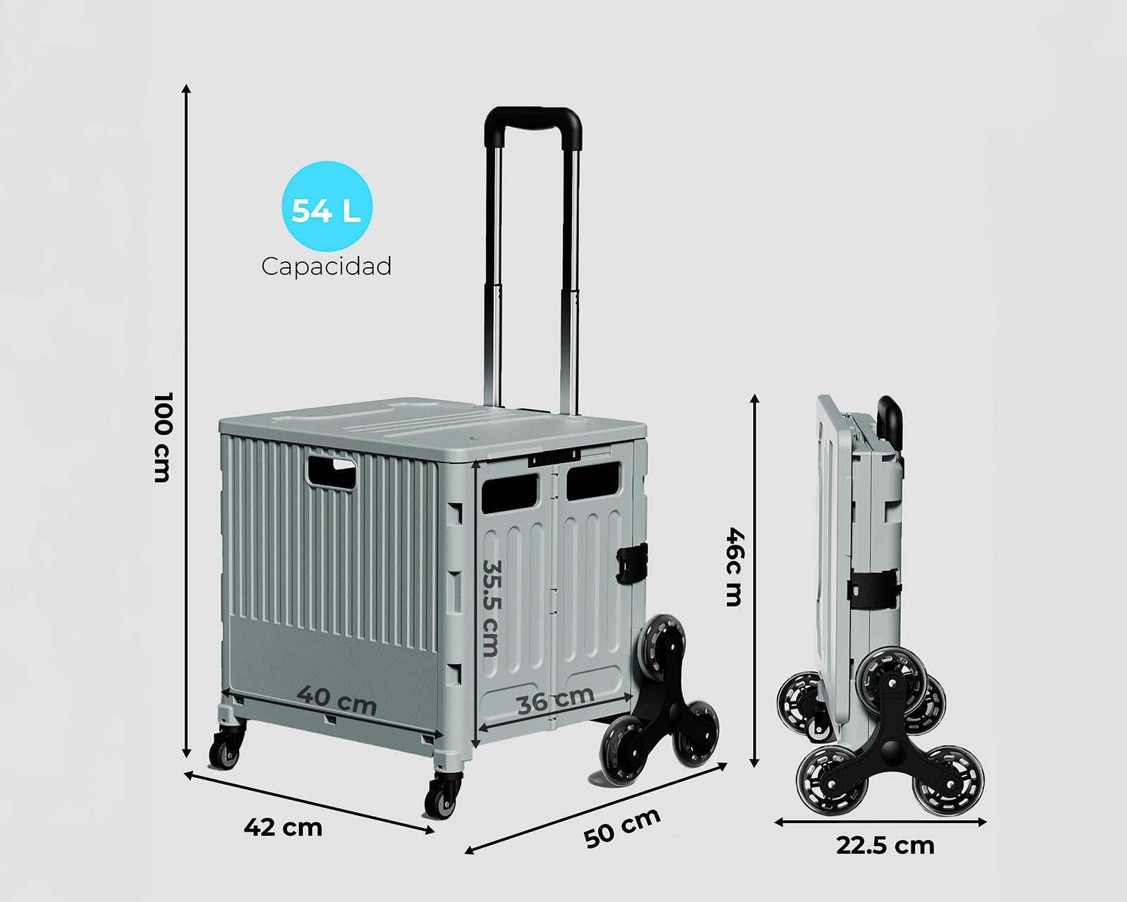 Carrito De Mandado Carga 54 L Plegable Con Rueda Subescalera