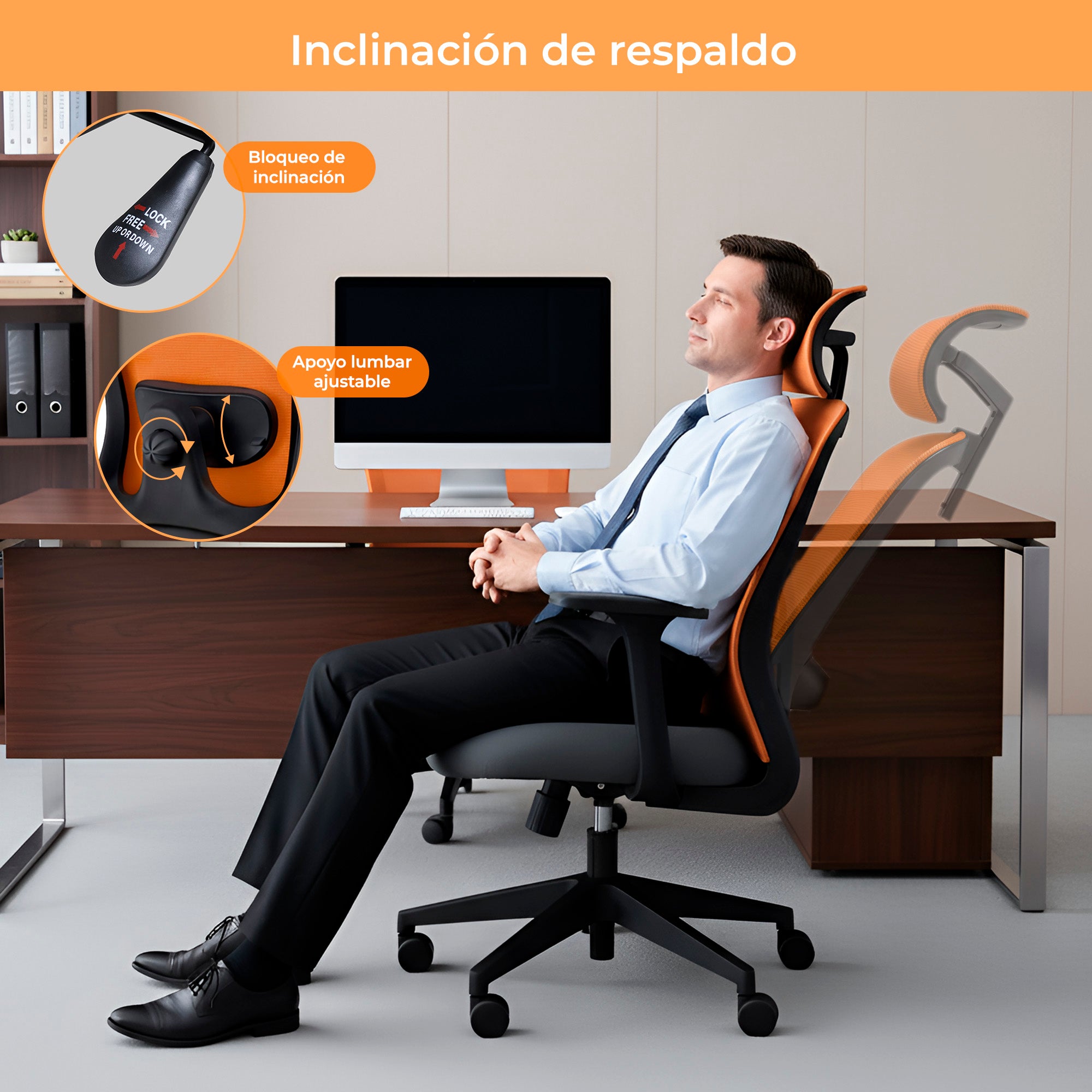 Silla Ergonómica con Soporte Lumbar De Escritorio, Dormitorio.