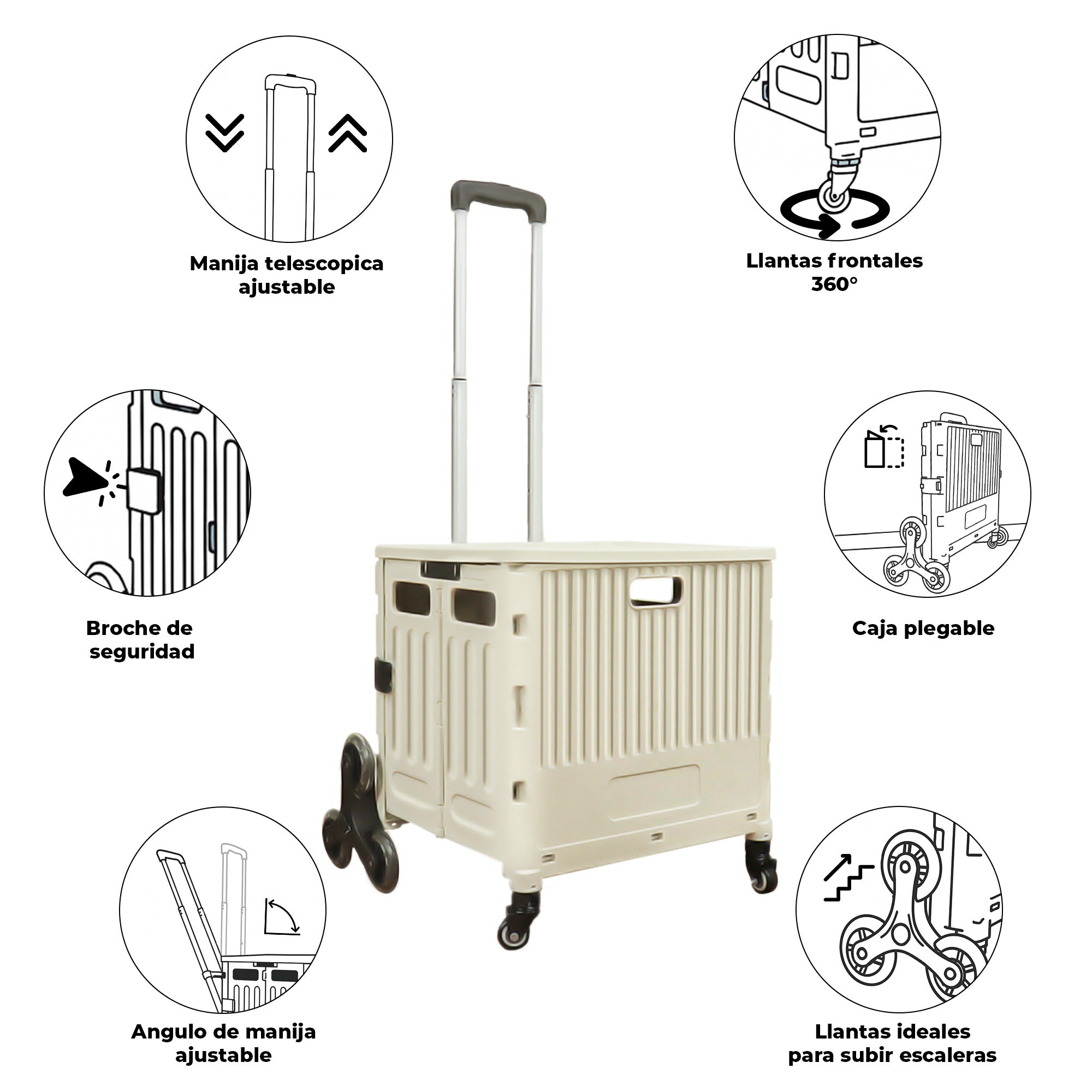 Carrito De Mandado Carga 54 L Plegable Con Rueda Subescalera