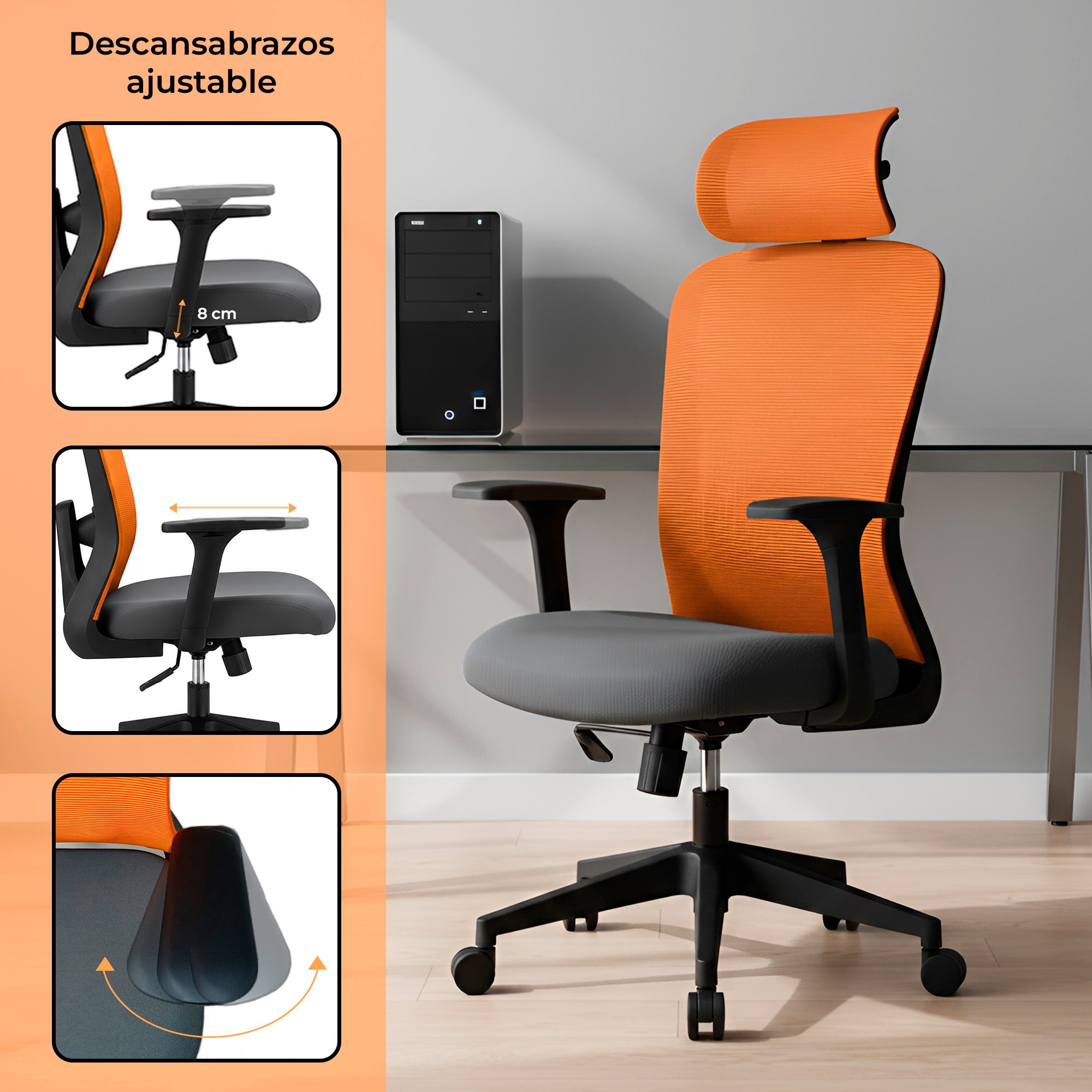 Silla Ergonómica con Soporte Lumbar De Escritorio, Dormitorio.