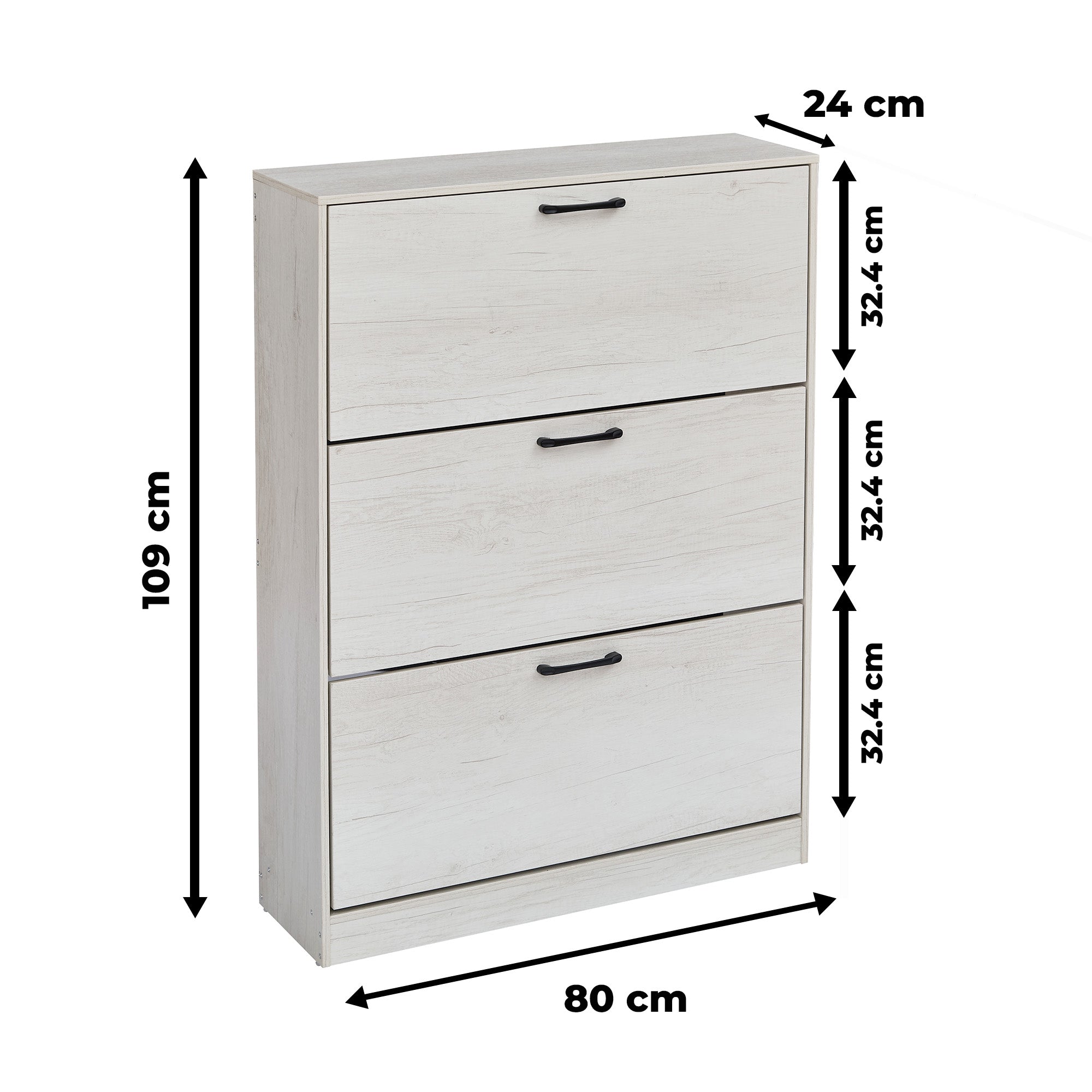 Gabinete para Calzado 3 Cajones Abatibles, Blanco Marfil, Diseño Estrecho para Recibidor