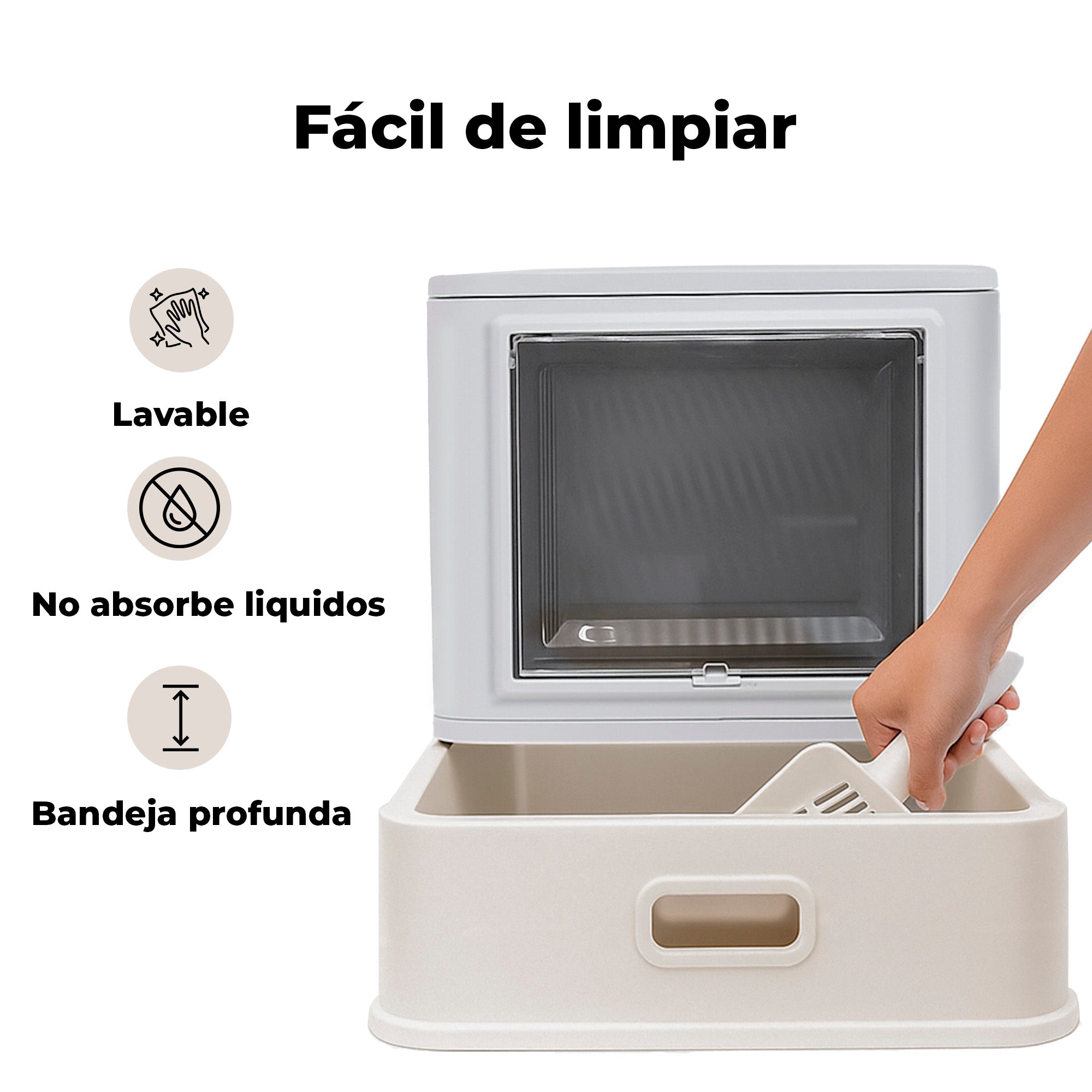 Arenero Cerrado para Gato con Bandeja Alta de Acero Inoxidable Integrado, con Palita y Tapa Desmontable