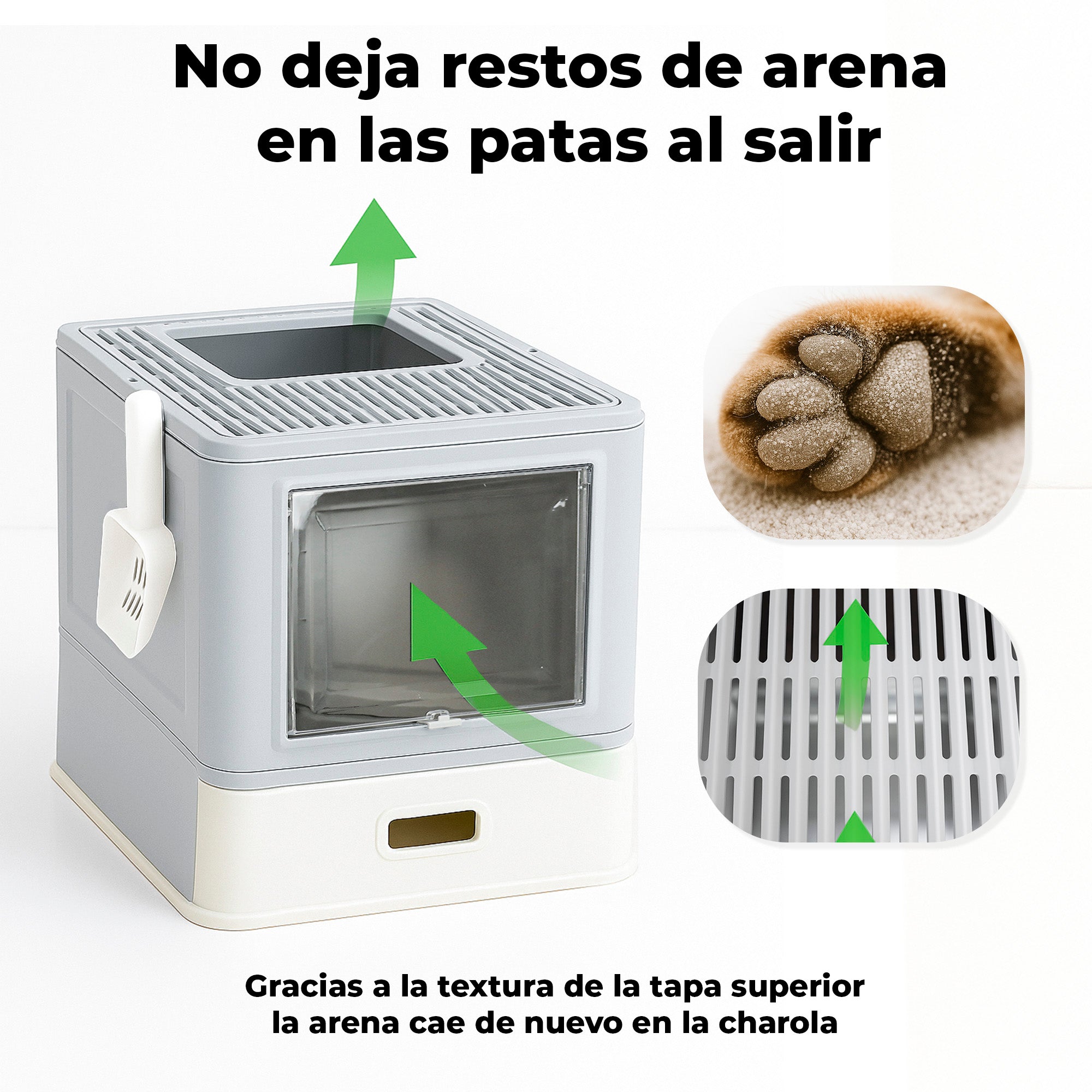 Arenero Cerrado para Gato con Bandeja Alta de Acero Inoxidable Integrado, con Palita y Tapa Desmontable