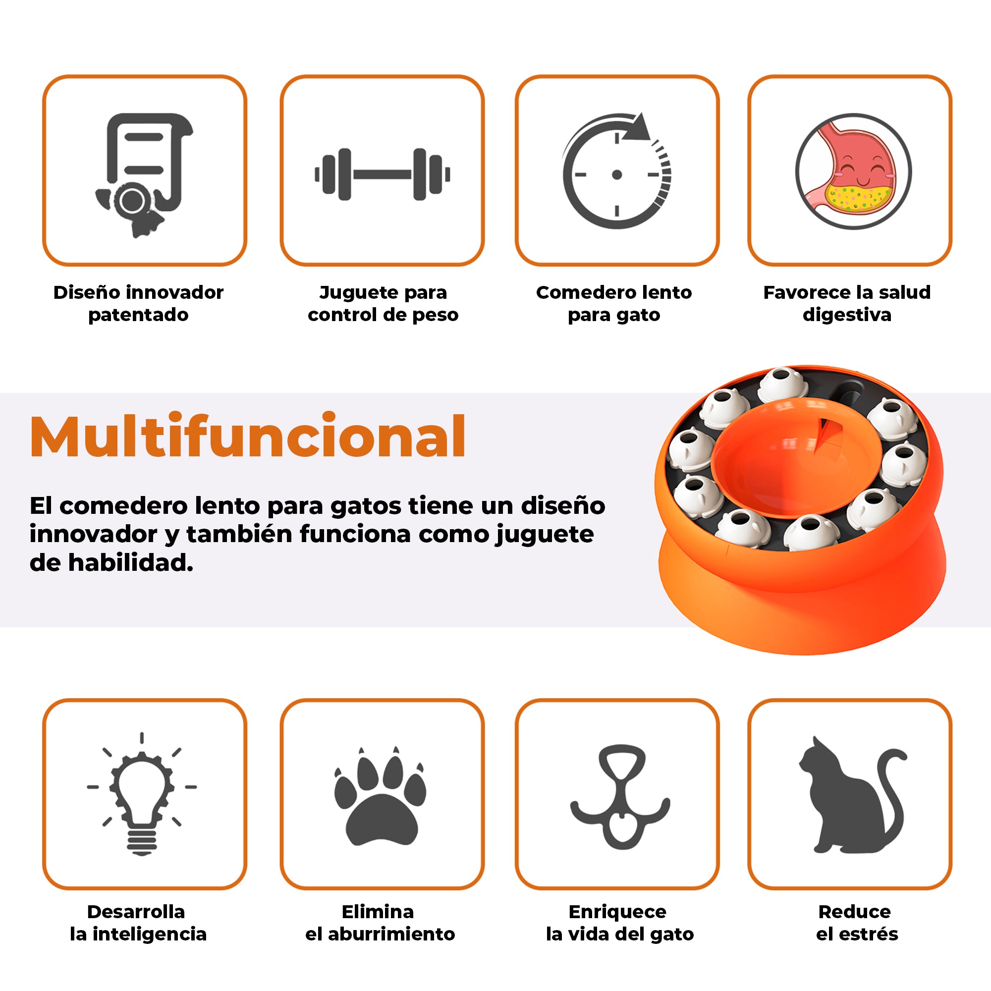 Juguete de Rompecabezas para Gatos, Plato Interactivo con Inclinación de 15°