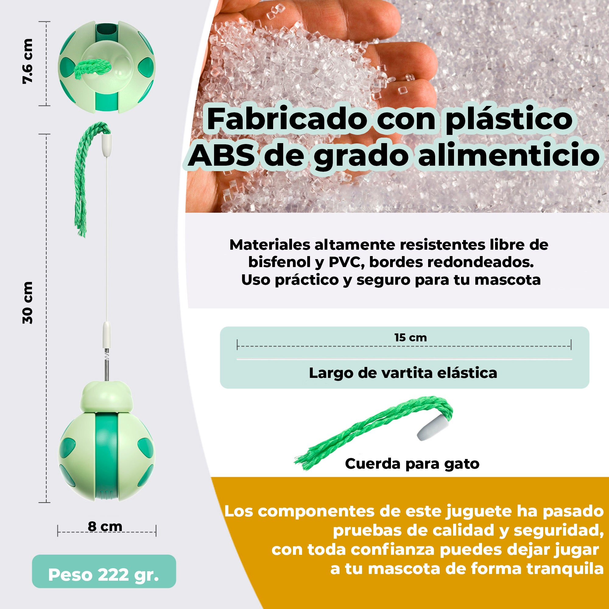 Juguete Dispensador para Gatos, Juguete Interactivo con Vara Elástica, Diseño Tumbler Interactivo, Bola de Ejercicio con Cuerda