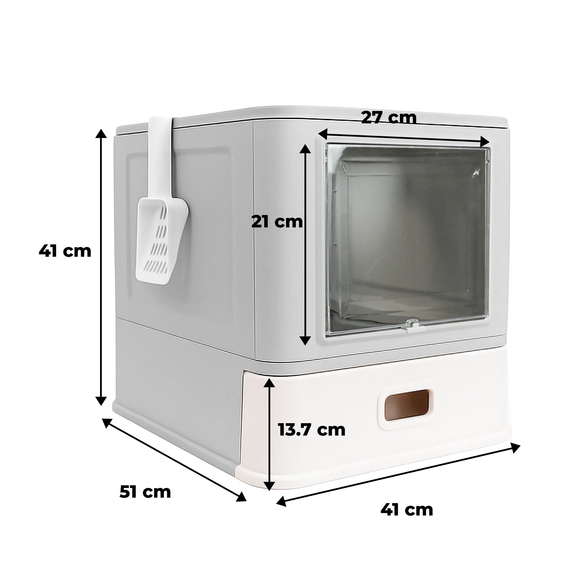 Arenero Cerrado para Gato con Bandeja Alta de Acero Inoxidable Integrado, con Palita y Tapa Desmontable
