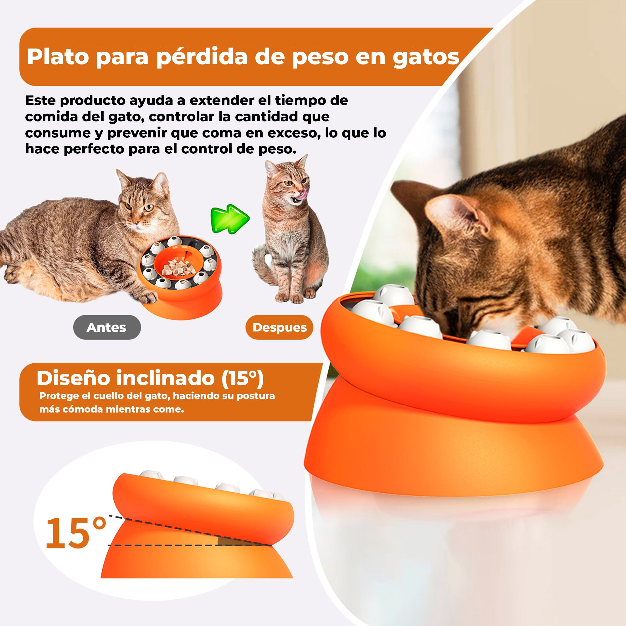 Juguete de Rompecabezas para Gatos, Plato Interactivo con Inclinación de 15°