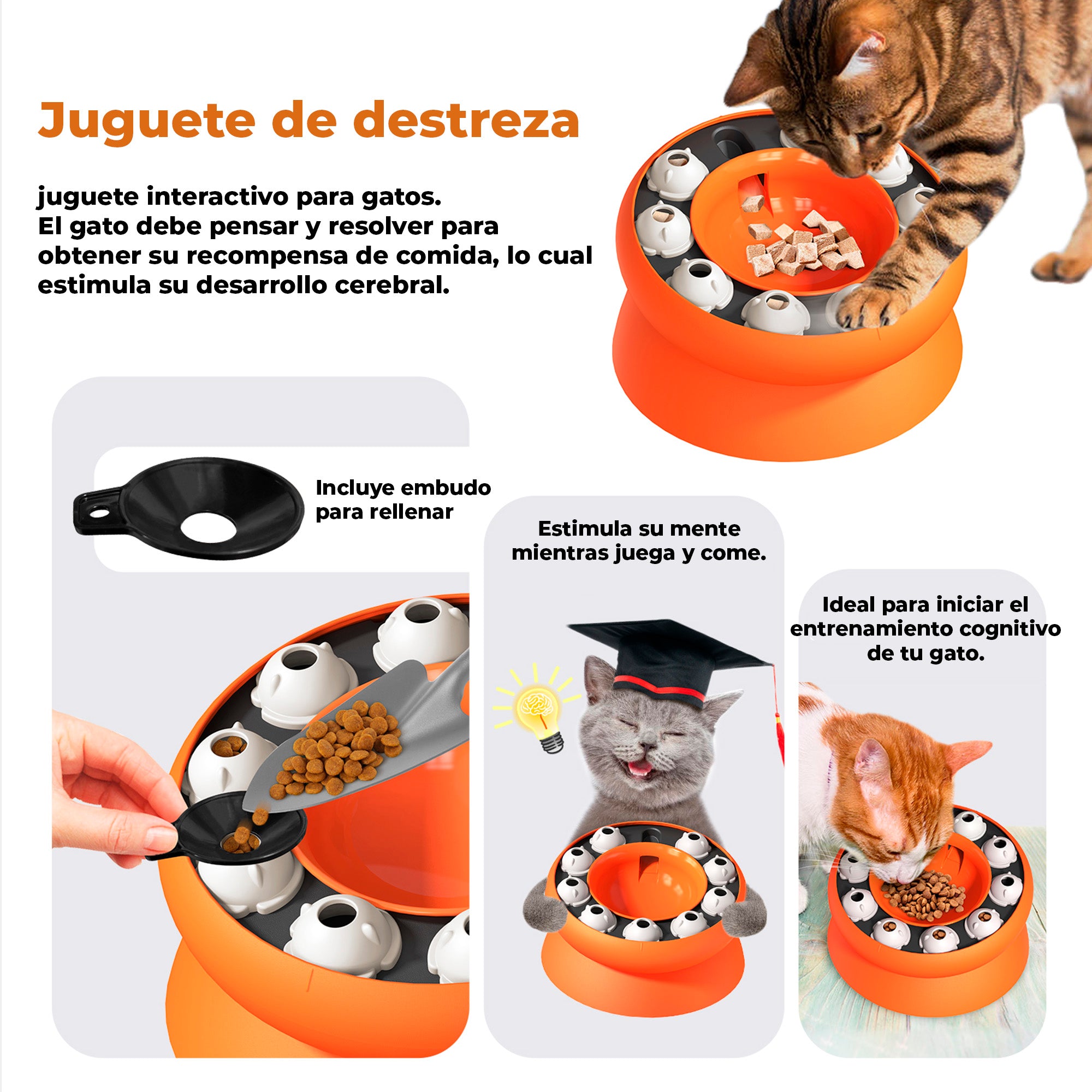 Juguete de Rompecabezas para Gatos, Plato Interactivo con Inclinación de 15°