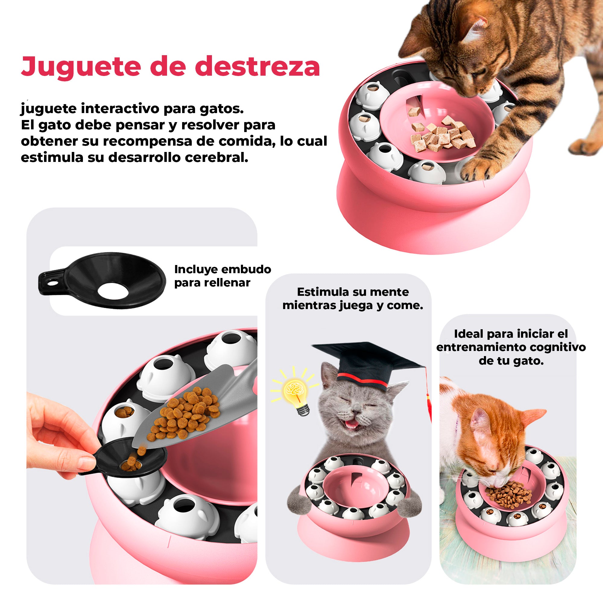 Juguete de Rompecabezas para Gatos, Plato Interactivo con Inclinación de 15°
