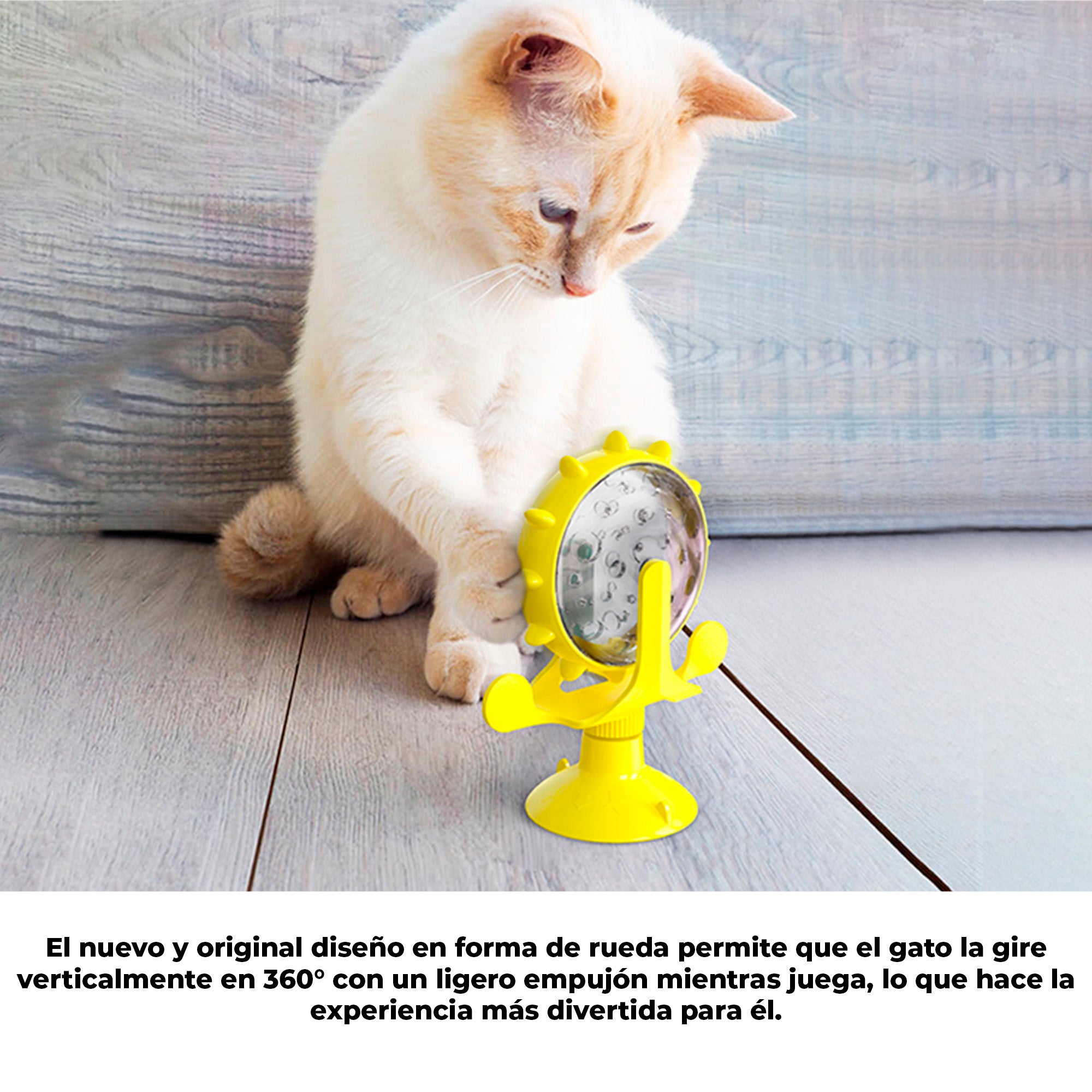 Juguete Interactivo para Gatos 2 en 1 con Dispensador Giratorio de Alimento, Base con Ventosa Antideslizante y Entrenador Antiansiedad para Croquetas y Premios