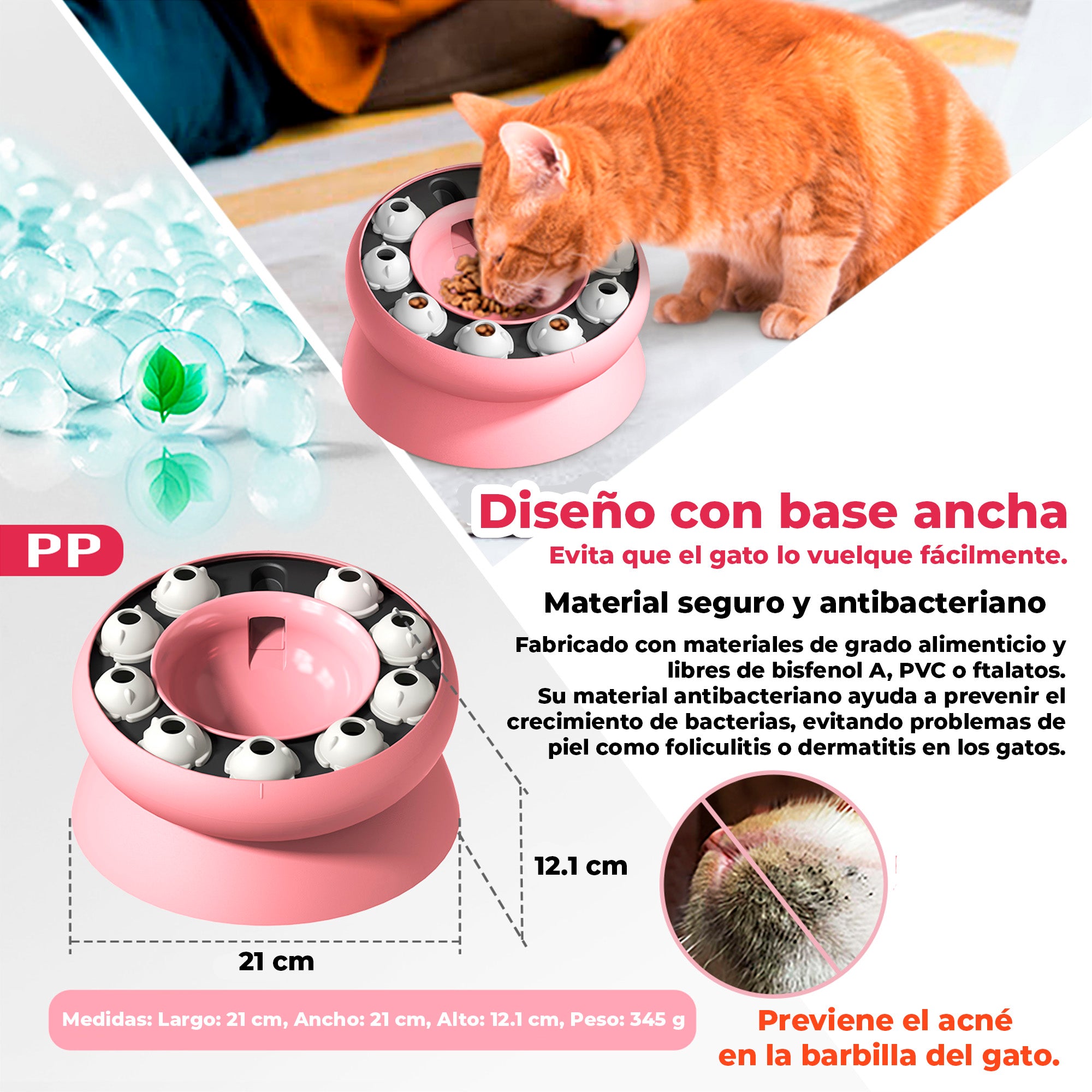 Juguete de Rompecabezas para Gatos, Plato Interactivo con Inclinación de 15°