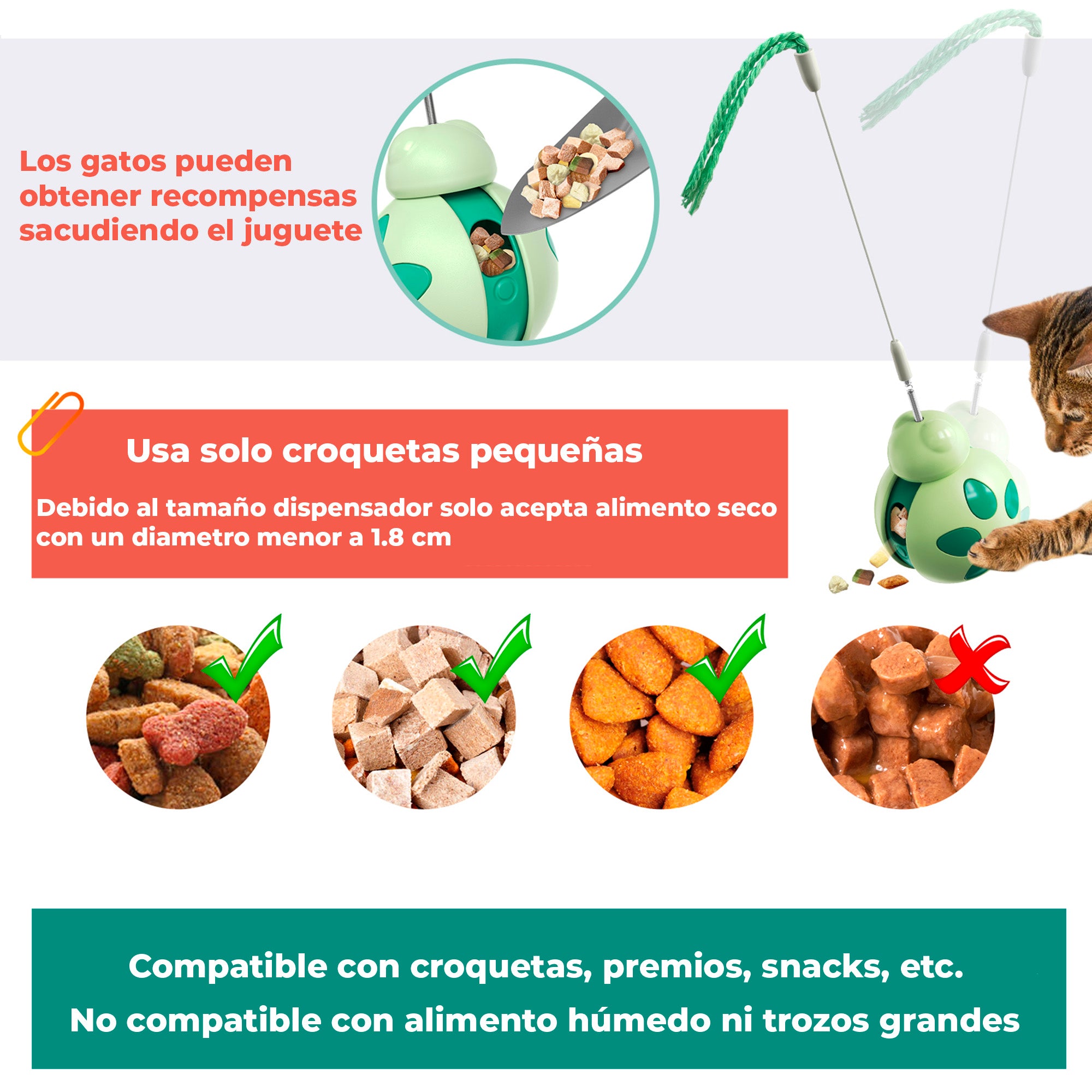 Juguete Dispensador para Gatos, Juguete Interactivo con Vara Elástica, Diseño Tumbler Interactivo, Bola de Ejercicio con Cuerda