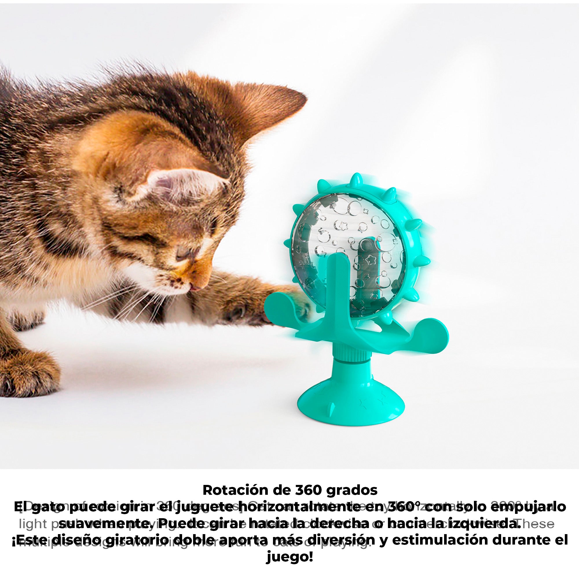 Juguete Interactivo para Gatos 2 en 1 con Dispensador Giratorio de Alimento, Base con Ventosa Antideslizante y Entrenador Antiansiedad para Croquetas y Premios