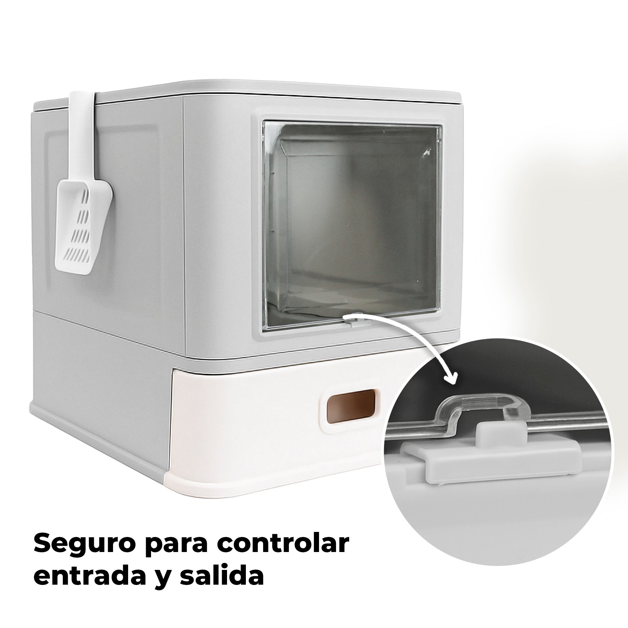 Arenero Cerrado para Gato con Bandeja Alta de Acero Inoxidable Integrado, con Palita y Tapa Desmontable