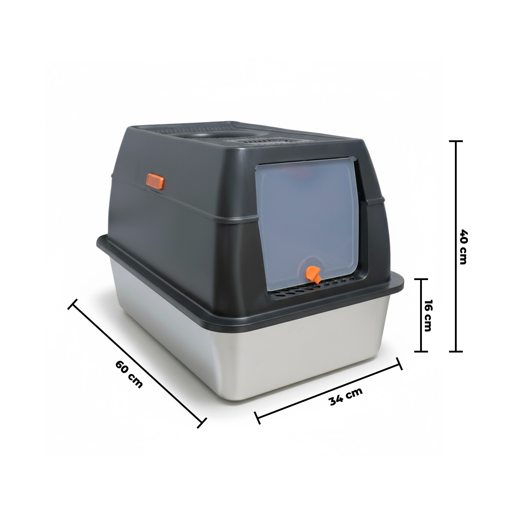 Arenero para Gatos 3 en 1 de Bandeja de Acero Inoxidable Antifugas y Antiodor, con Filtro Superior, Pala y Tapete