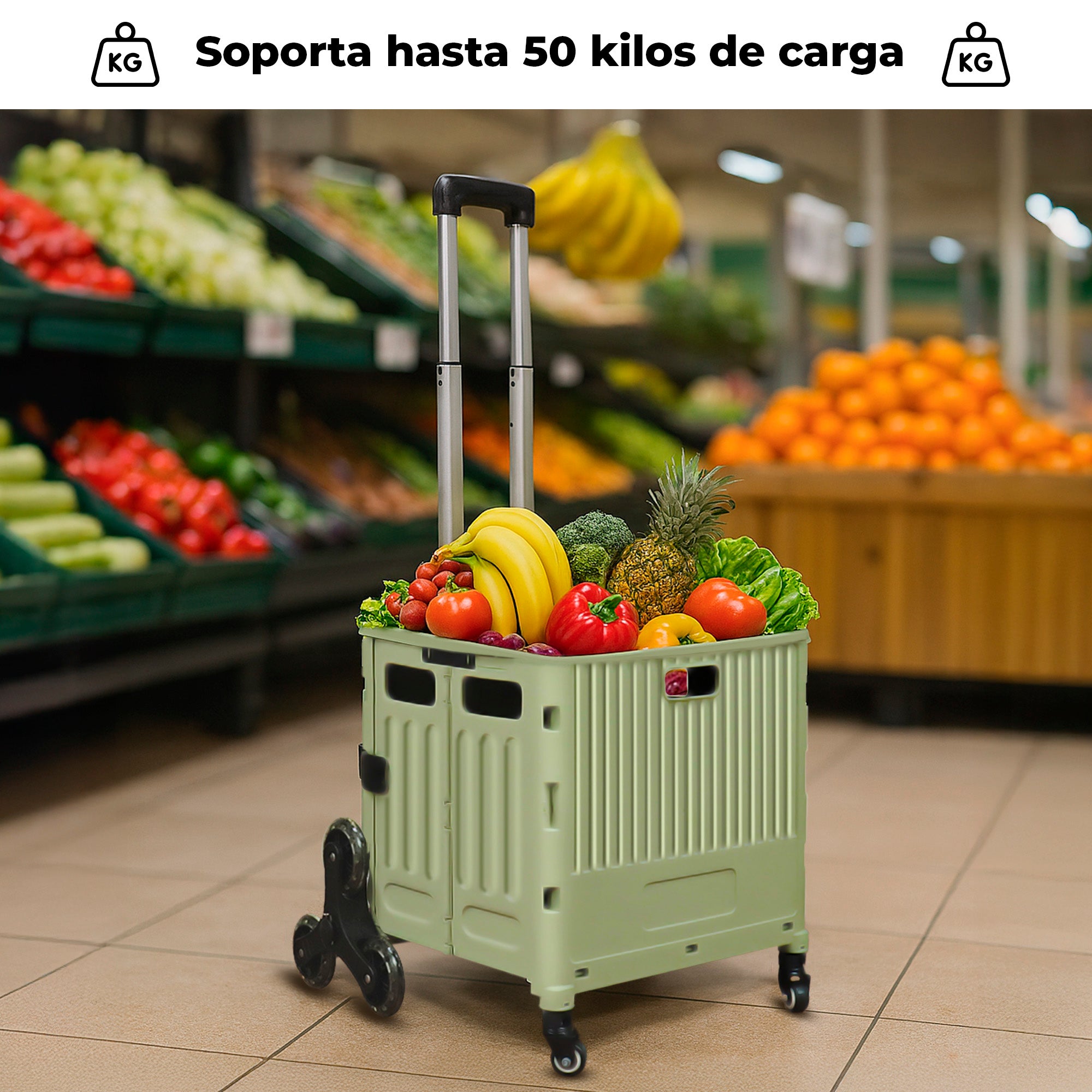 Carrito De Mandado Carga 54 L Plegable Con Rueda Subescalera