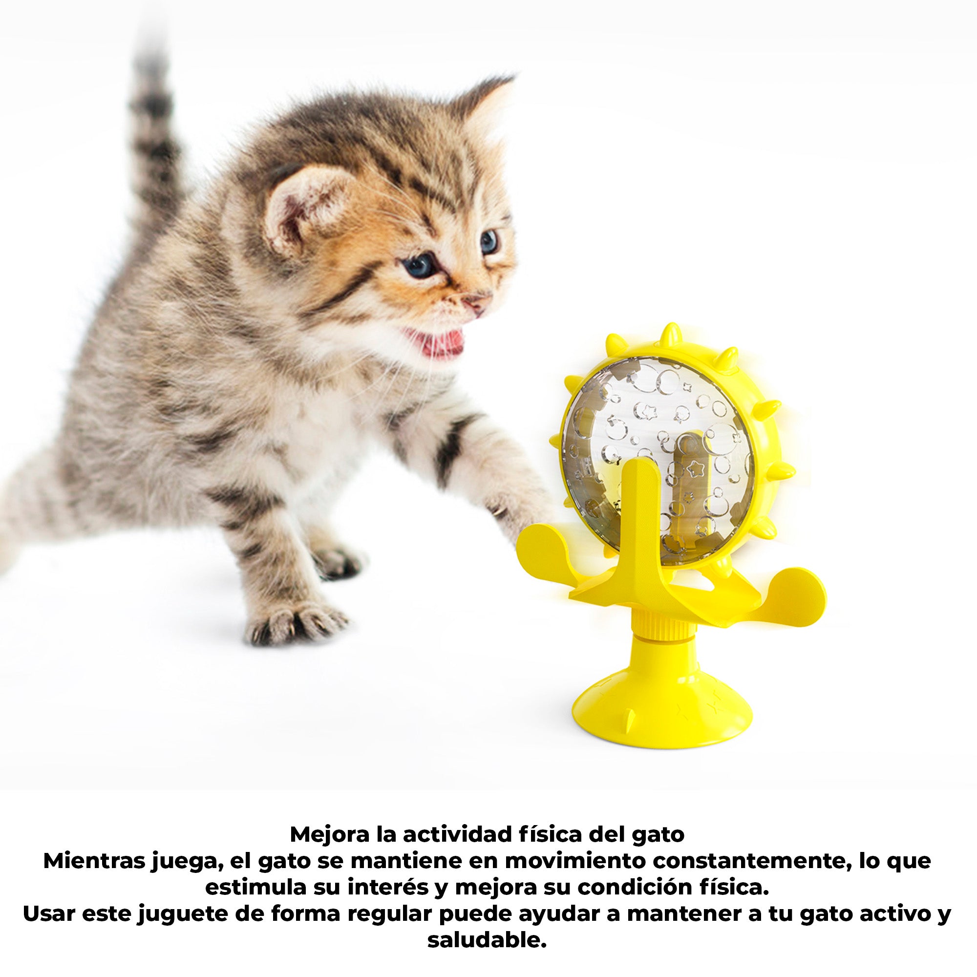 Juguete Interactivo para Gatos 2 en 1 con Dispensador Giratorio de Alimento, Base con Ventosa Antideslizante y Entrenador Antiansiedad para Croquetas y Premios