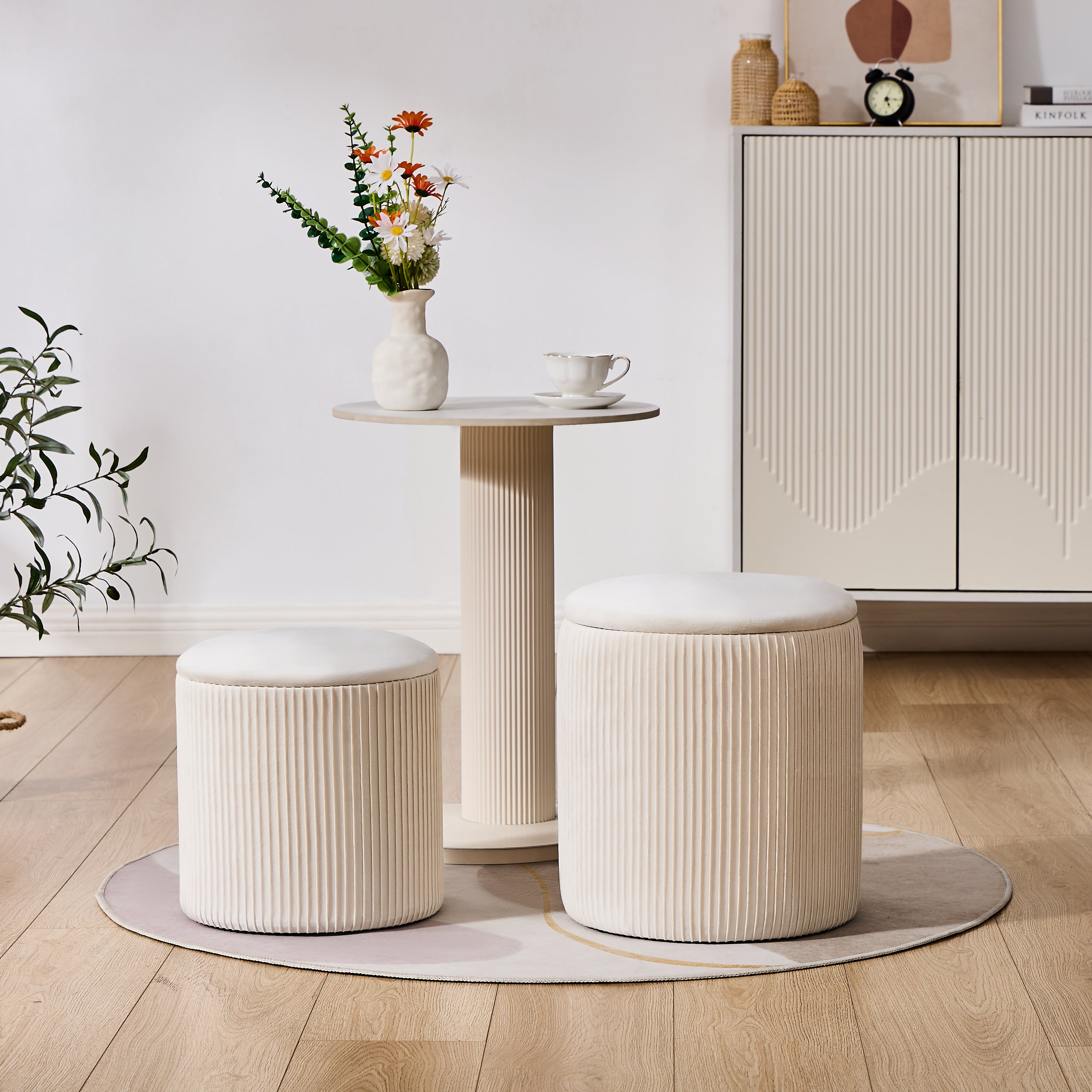 Set de 2 Taburetes Otomanos de Terciopelo con Almacenamiento, Banco Tapizado Decorativo