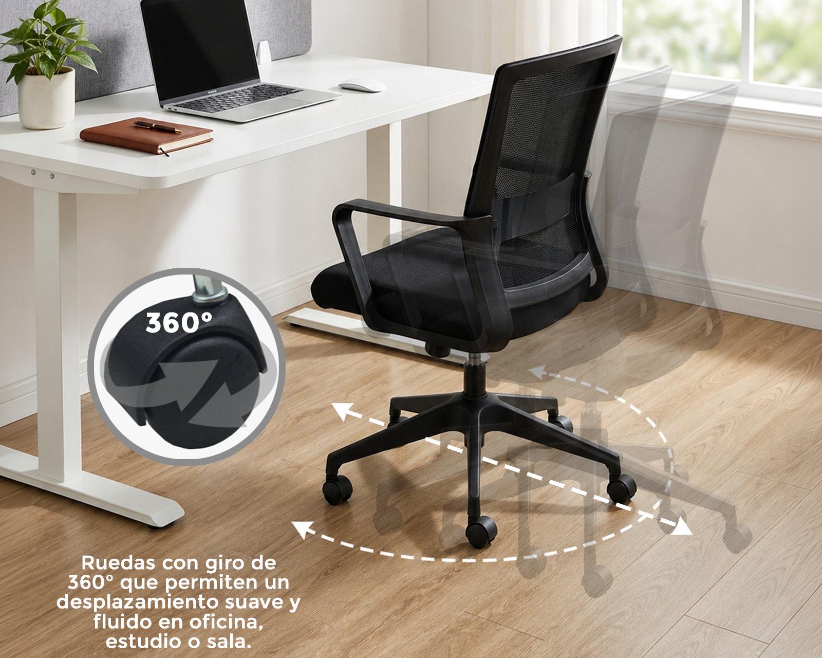 Pack de 2 Sillas de Oficina Ergonómicas con Respaldo de Malla – Soporte Lumbar | Negro